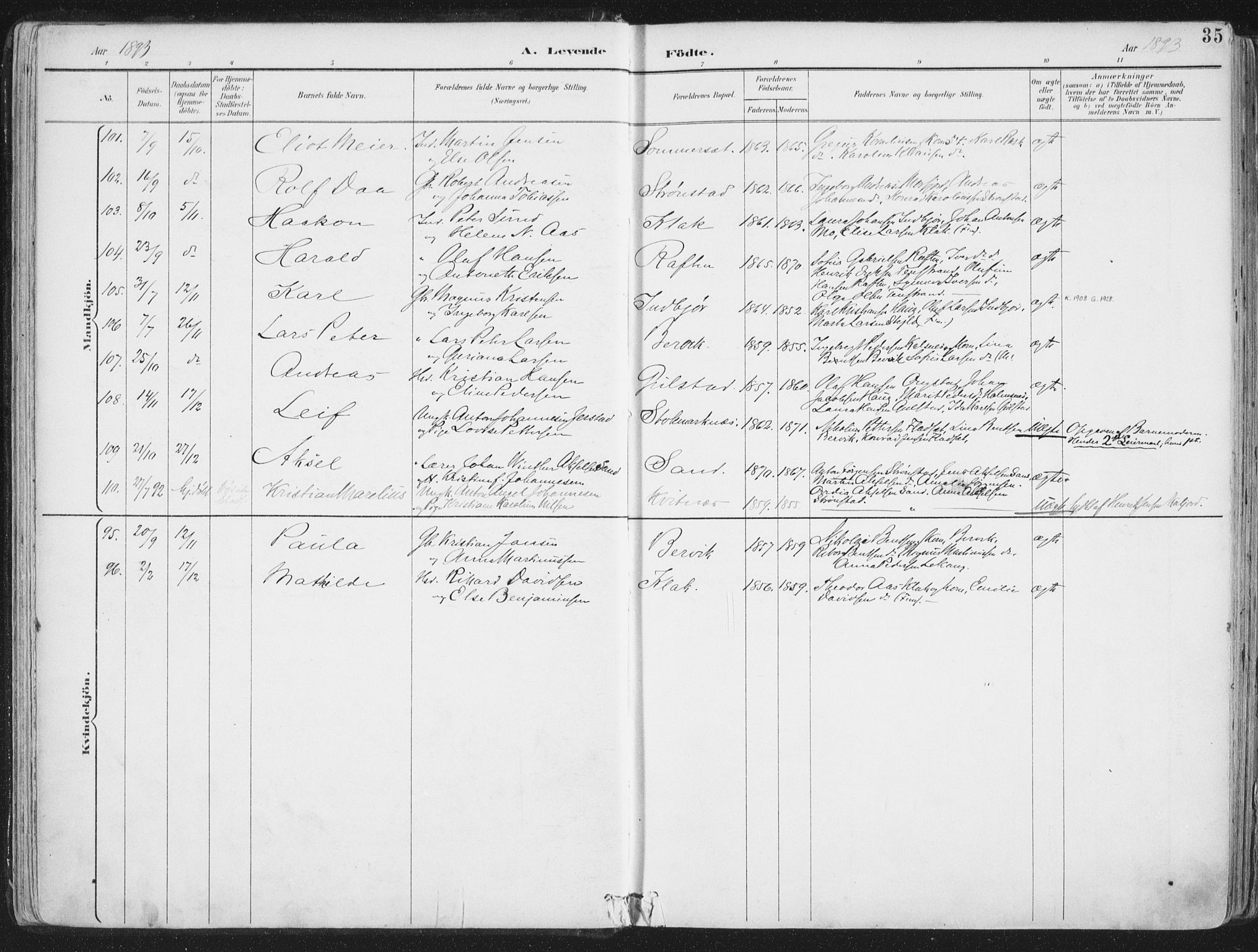Ministerialprotokoller, klokkerbøker og fødselsregistre - Nordland, AV/SAT-A-1459/888/L1246: Parish register (official) no. 888A12, 1891-1903, p. 35
