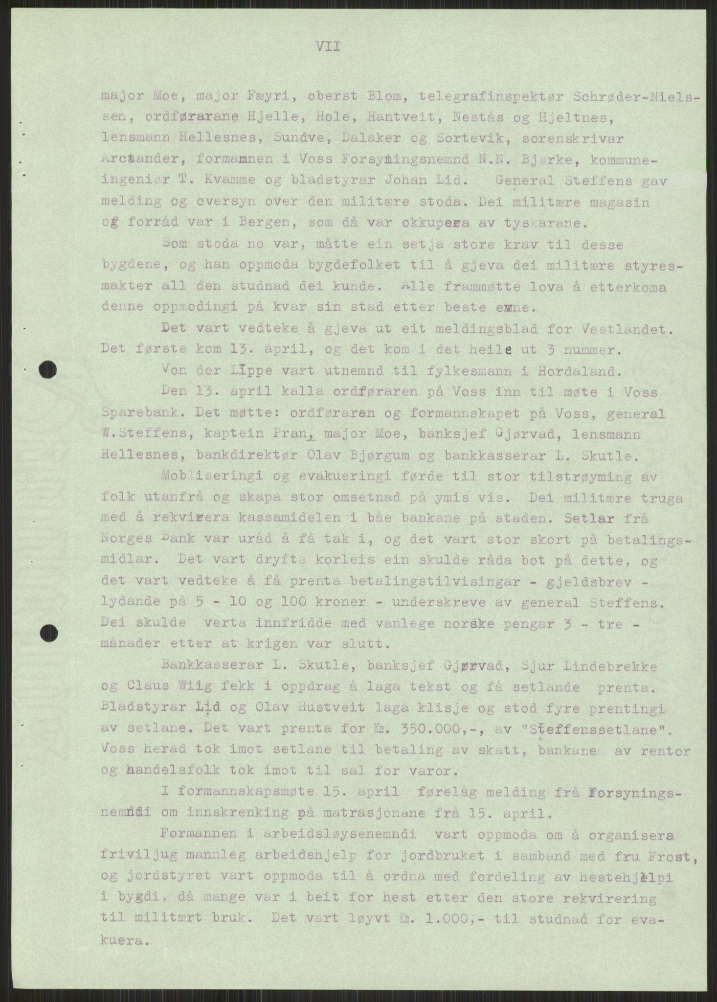 Forsvaret, Forsvarets krigshistoriske avdeling, AV/RA-RAFA-2017/Y/Ya/L0015: II-C-11-31 - Fylkesmenn.  Rapporter om krigsbegivenhetene 1940., 1940, p. 445