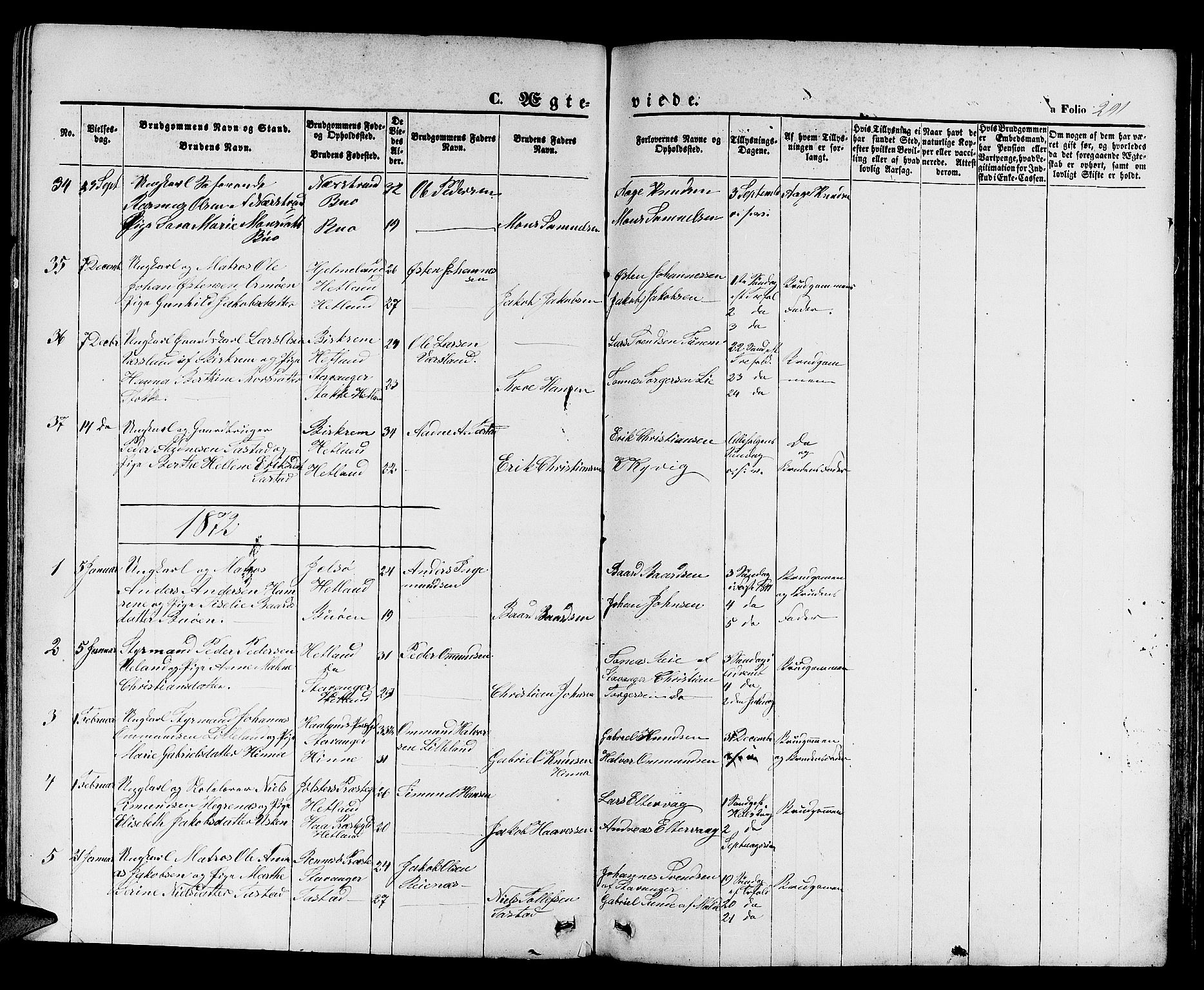 Hetland sokneprestkontor, SAST/A-101826/30/30BB/L0003: Parish register (copy) no. B 3, 1863-1877, p. 291