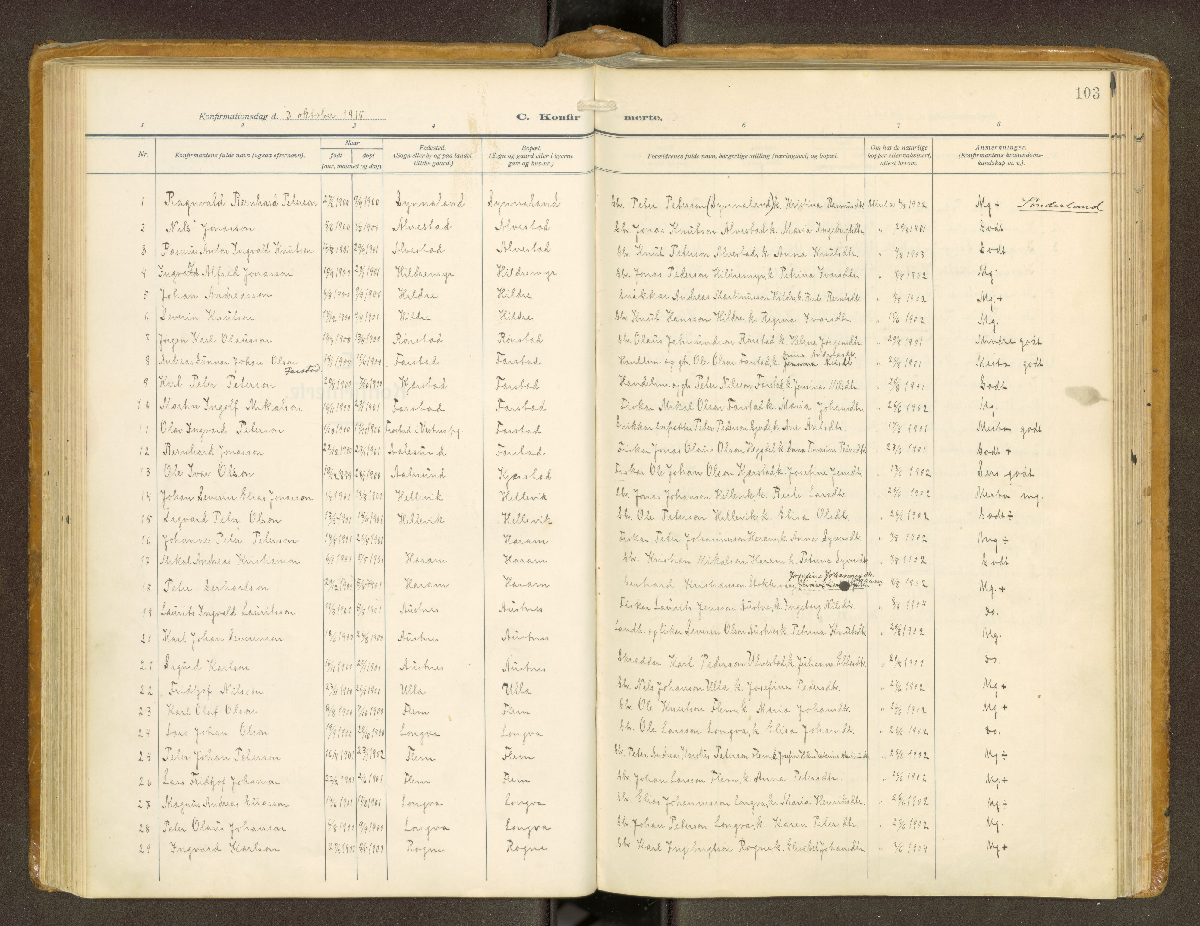 Ministerialprotokoller, klokkerbøker og fødselsregistre - Møre og Romsdal, AV/SAT-A-1454/536/L0518: Parish register (official) no. 536A--, 1914-1931, p. 103