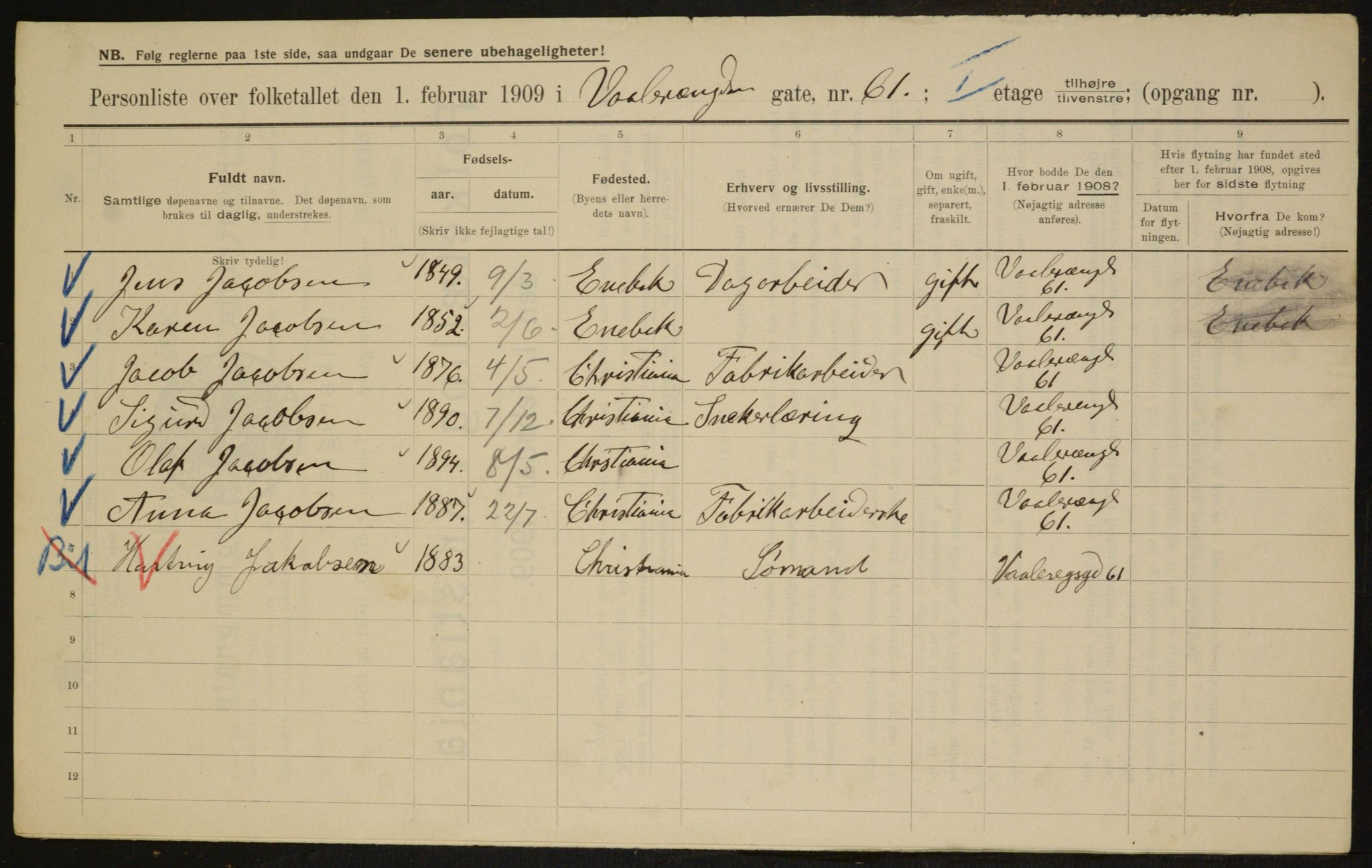 OBA, Municipal Census 1909 for Kristiania, 1909, p. 114534