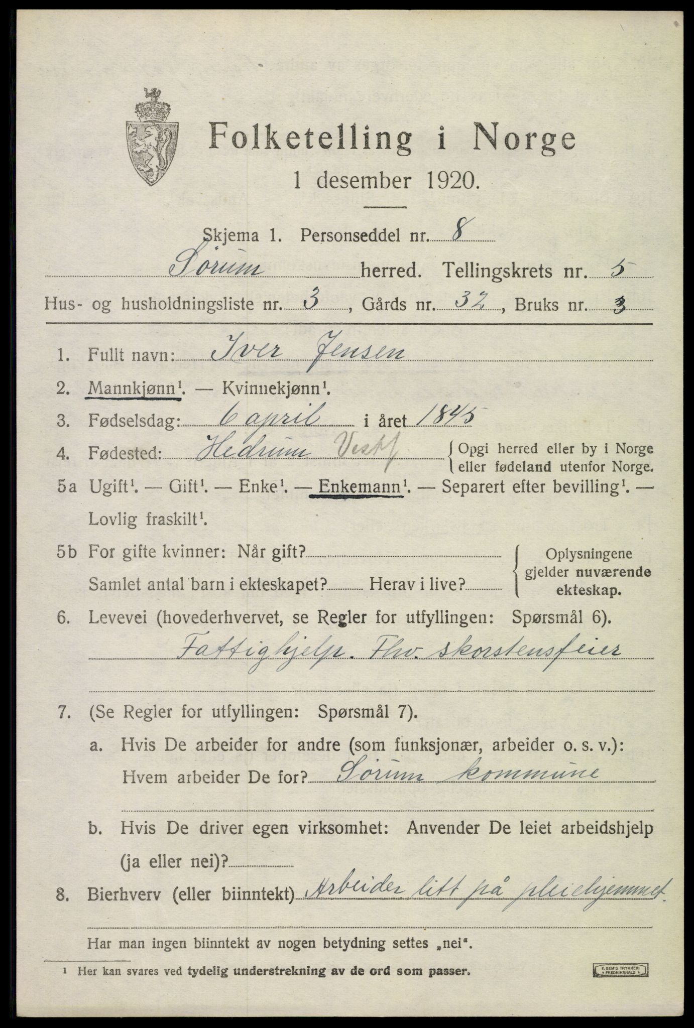 SAO, 1920 census for Sørum, 1920, p. 4627