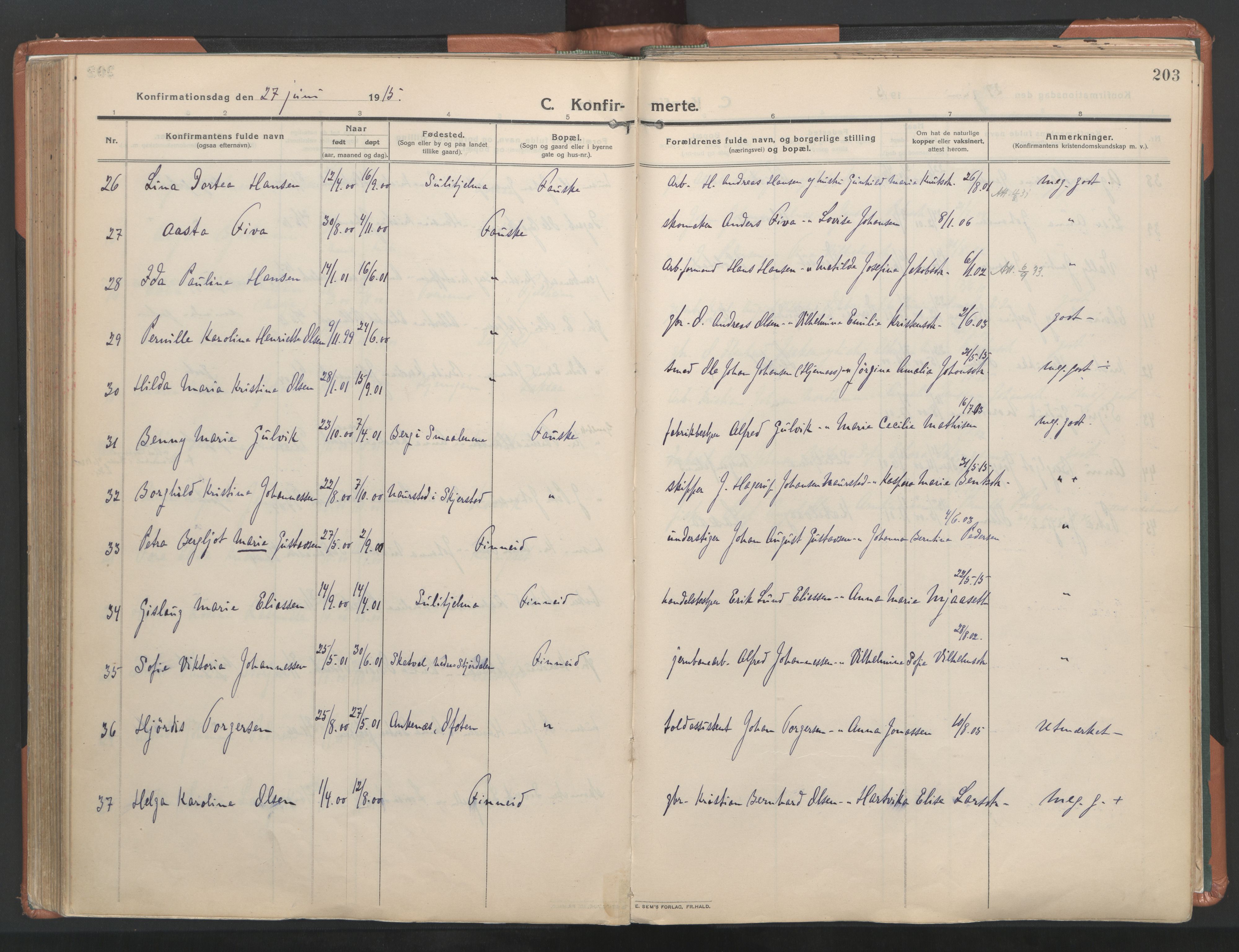 Ministerialprotokoller, klokkerbøker og fødselsregistre - Nordland, AV/SAT-A-1459/849/L0698: Parish register (official) no. 849A09, 1911-1924, p. 203