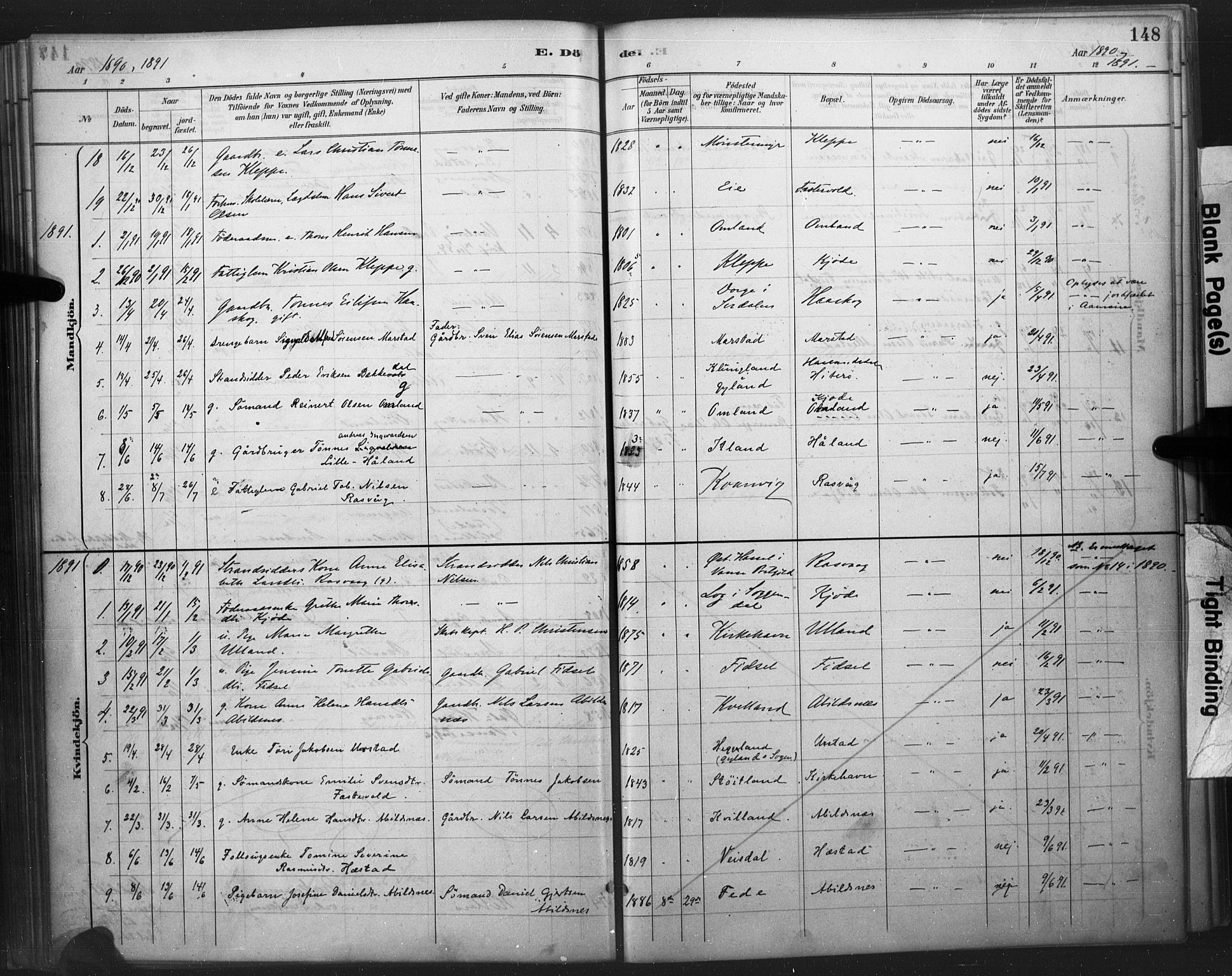 Flekkefjord sokneprestkontor, SAK/1111-0012/F/Fa/Fab/L0006: Parish register (official) no. A 6, 1886-1901, p. 148
