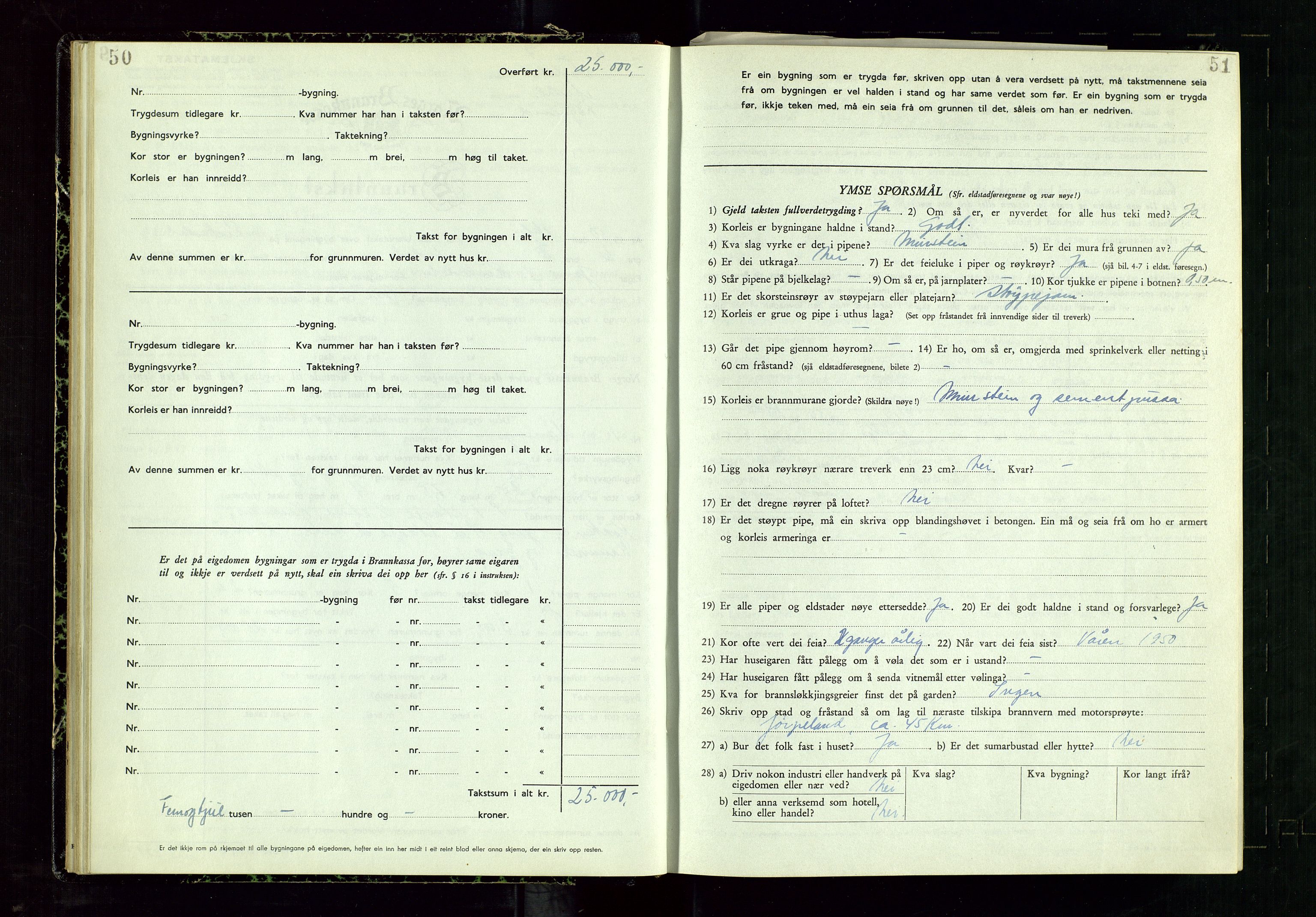 Årdal lensmannskontor, SAST/A-100453/Gob/L0002: "Brandtaxationsprotokol", 1950-1955, p. 50-51