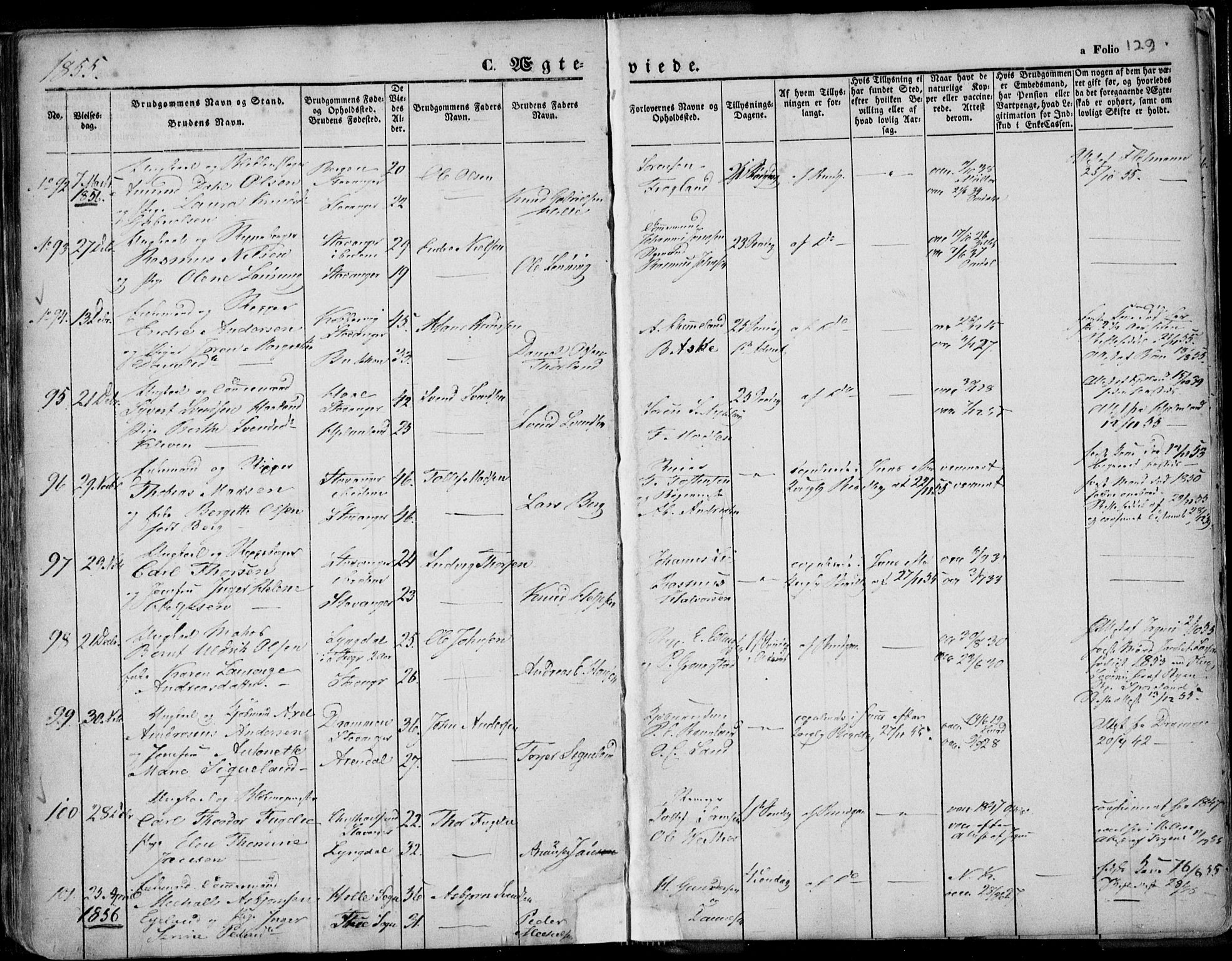 Domkirken sokneprestkontor, AV/SAST-A-101812/001/30/30BA/L0015: Parish register (official) no. A 14, 1842-1857, p. 129