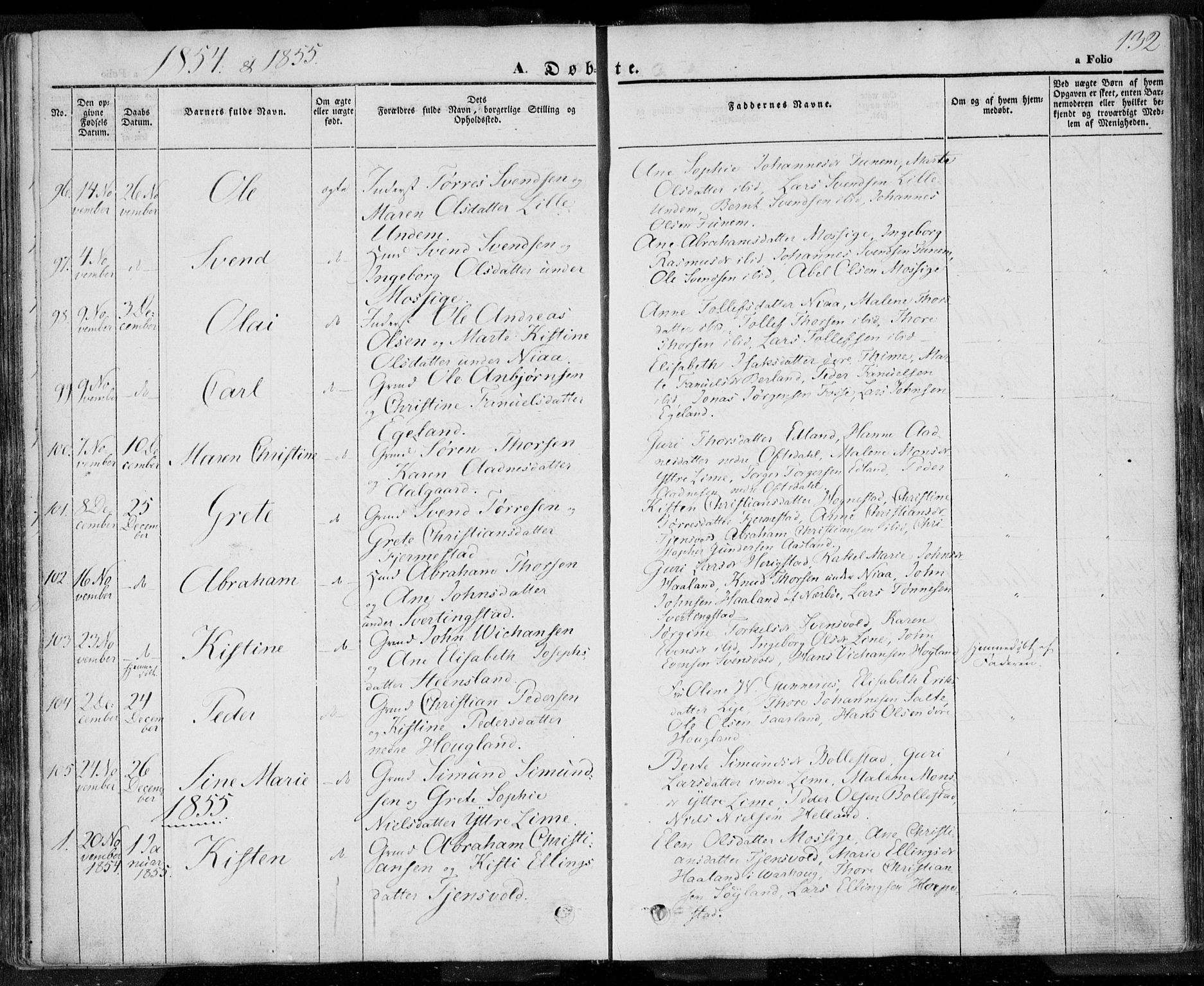 Lye sokneprestkontor, SAST/A-101794/001/30BA/L0005: Parish register (official) no. A 5.1, 1842-1855, p. 132