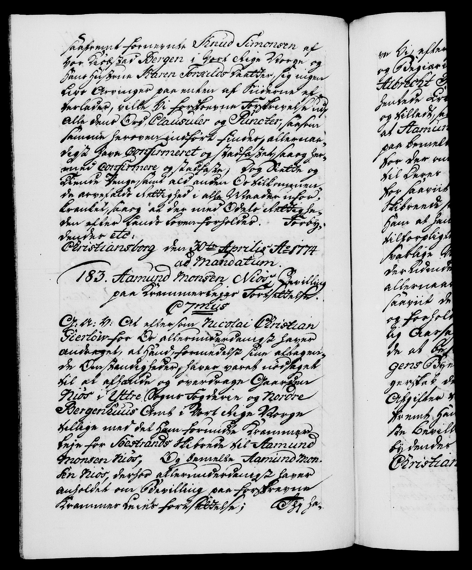 Danske Kanselli 1572-1799, AV/RA-EA-3023/F/Fc/Fca/Fcaa/L0046: Norske registre, 1773-1775, p. 417b