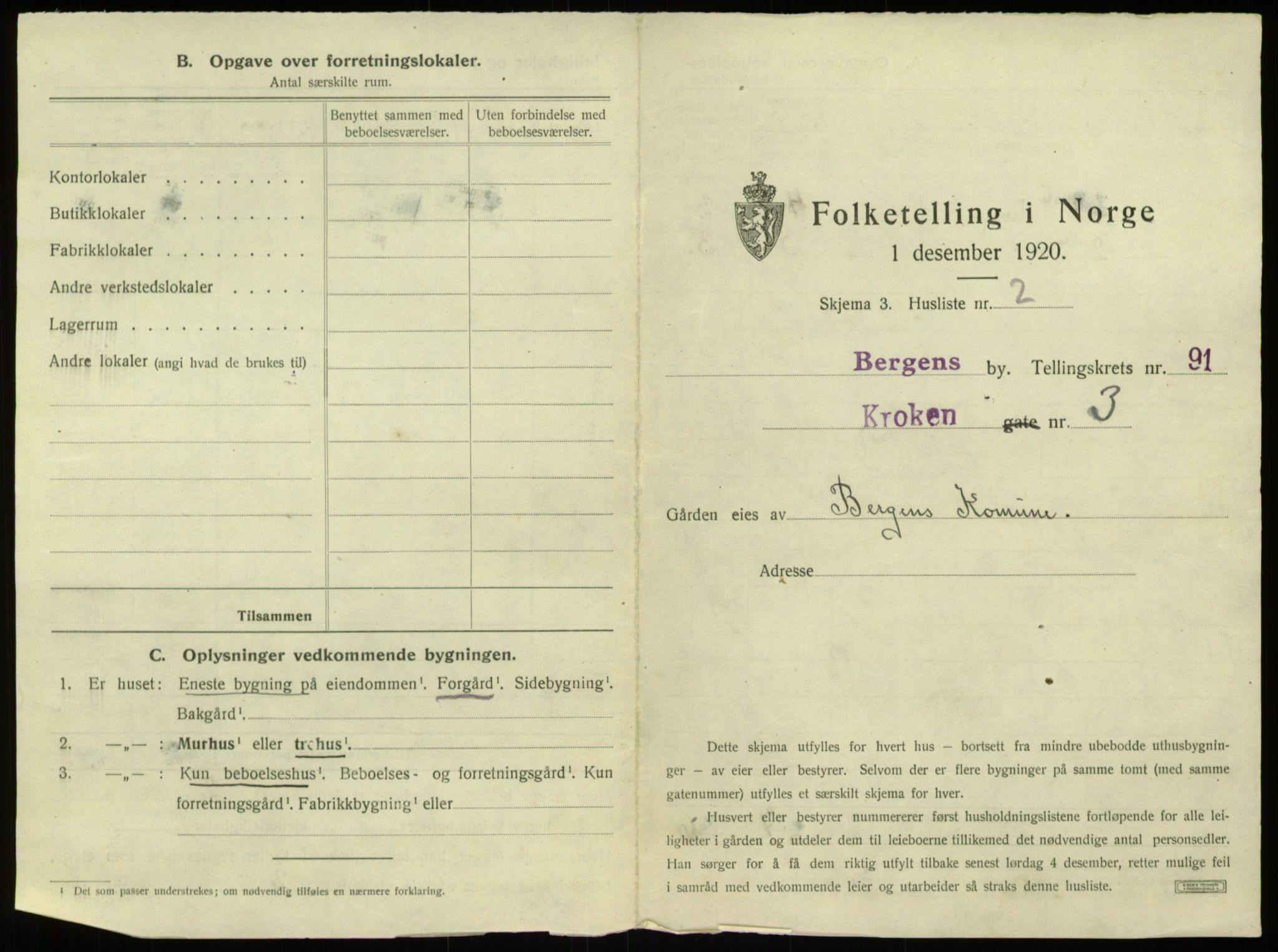 SAB, 1920 census for Bergen, 1920, p. 8702