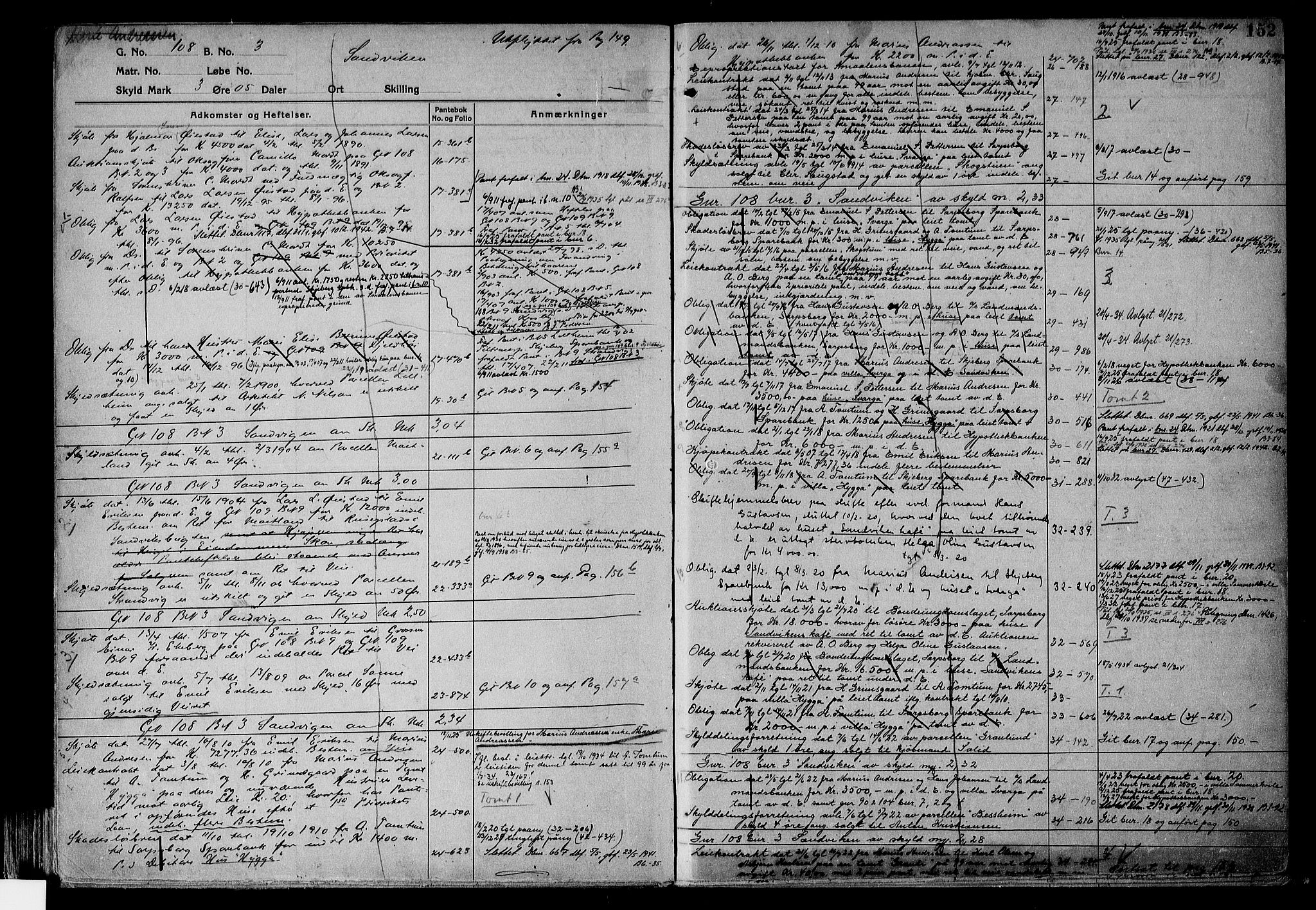 Tune sorenskriveri, AV/SAO-A-10470/G/Ga/Gab/Gabf/L0002a: Mortgage register no. VI 2a, 1910-1953, p. 152