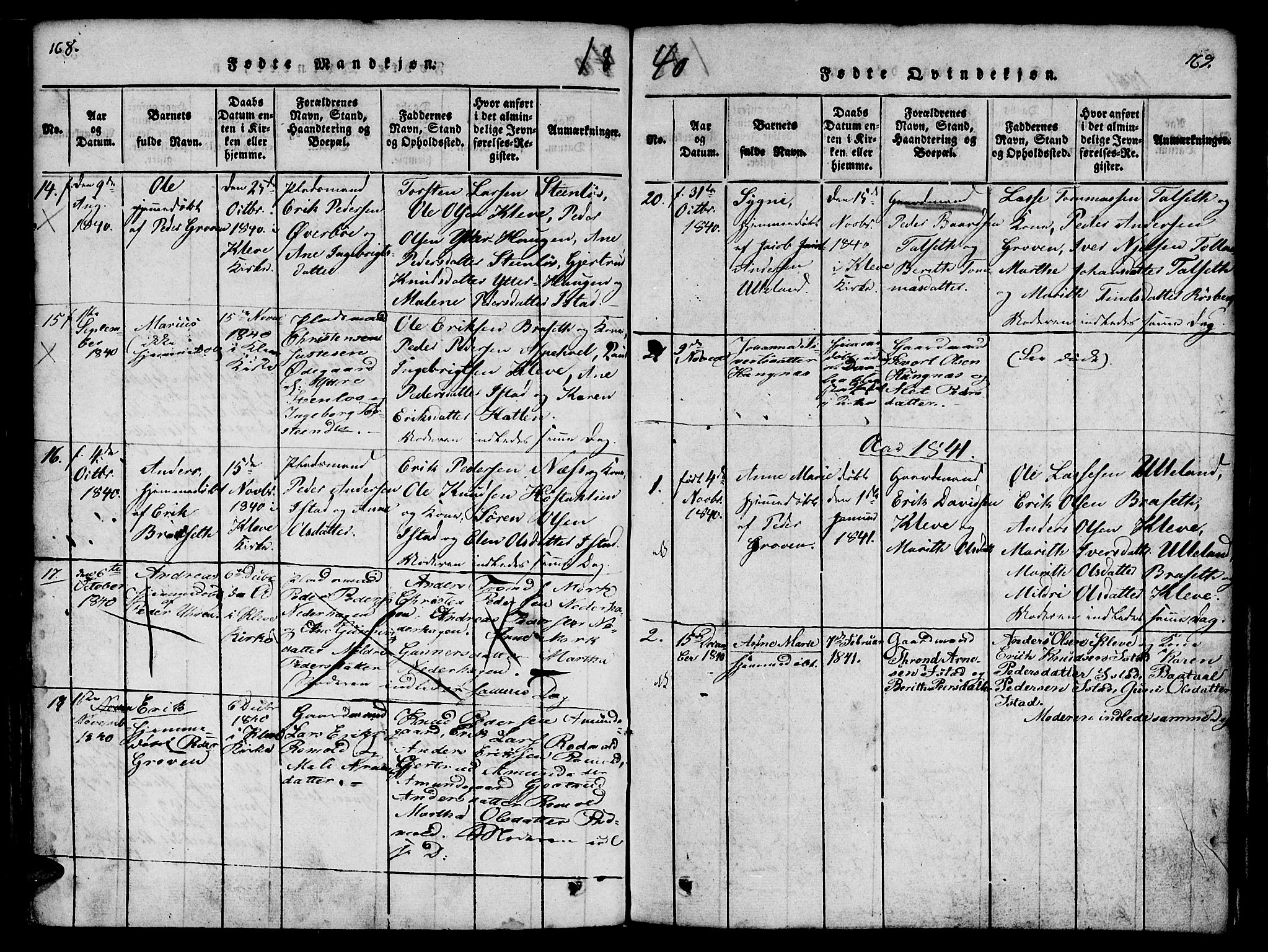 Ministerialprotokoller, klokkerbøker og fødselsregistre - Møre og Romsdal, SAT/A-1454/557/L0679: Parish register (official) no. 557A01, 1818-1843, p. 168-169