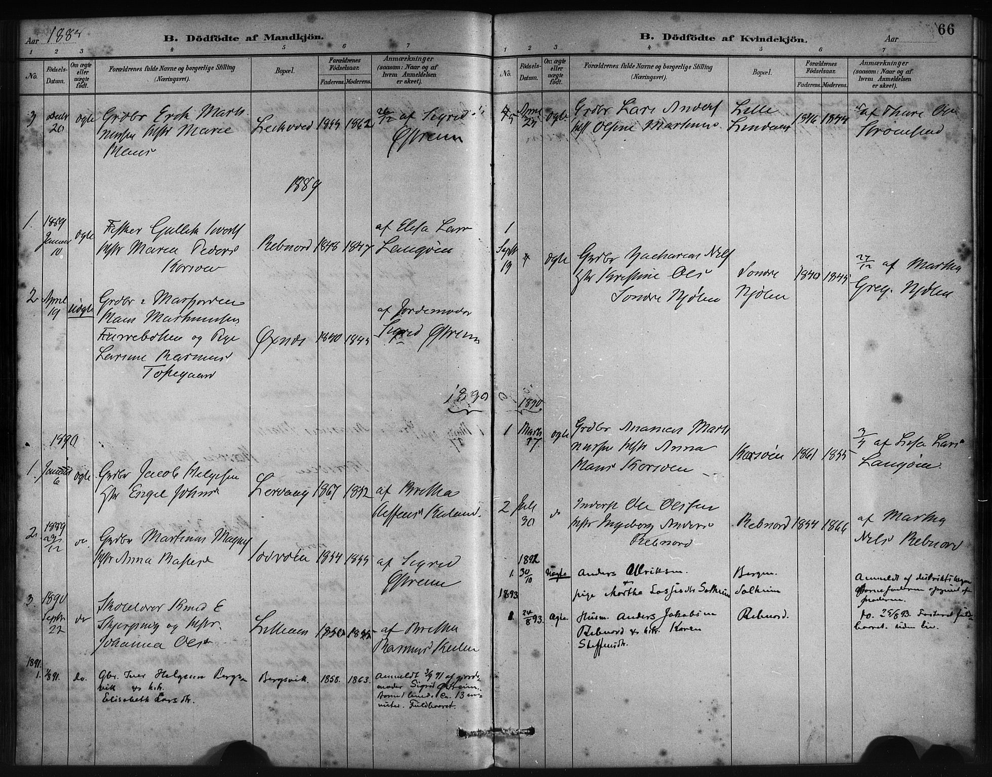 Lindås Sokneprestembete, SAB/A-76701/H/Haa: Parish register (official) no. C 1, 1886-1896, p. 66