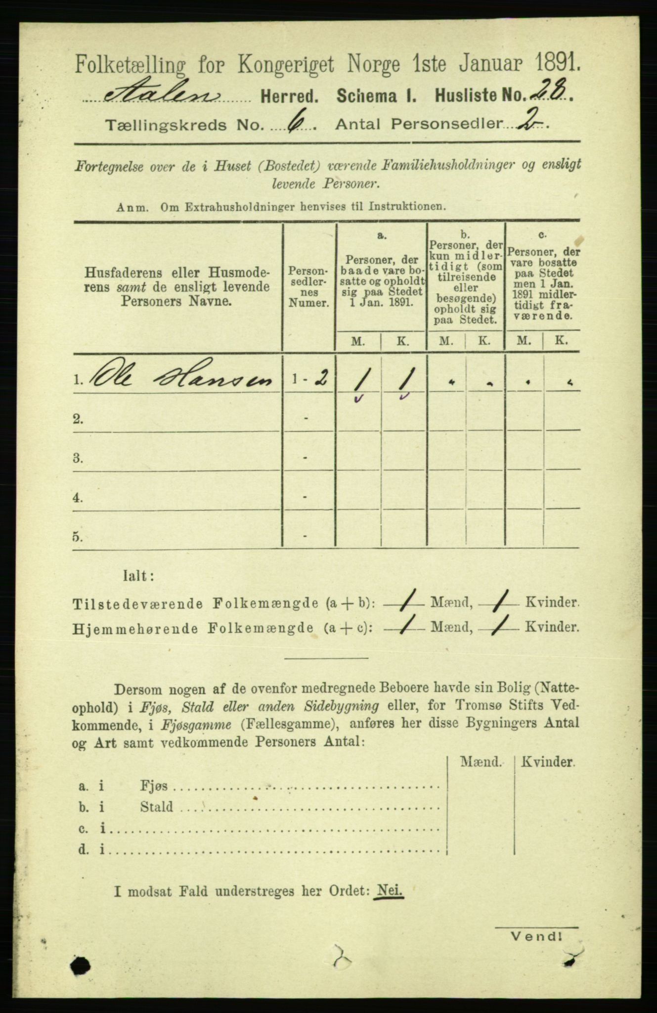 RA, 1891 census for 1644 Ålen, 1891, p. 1910