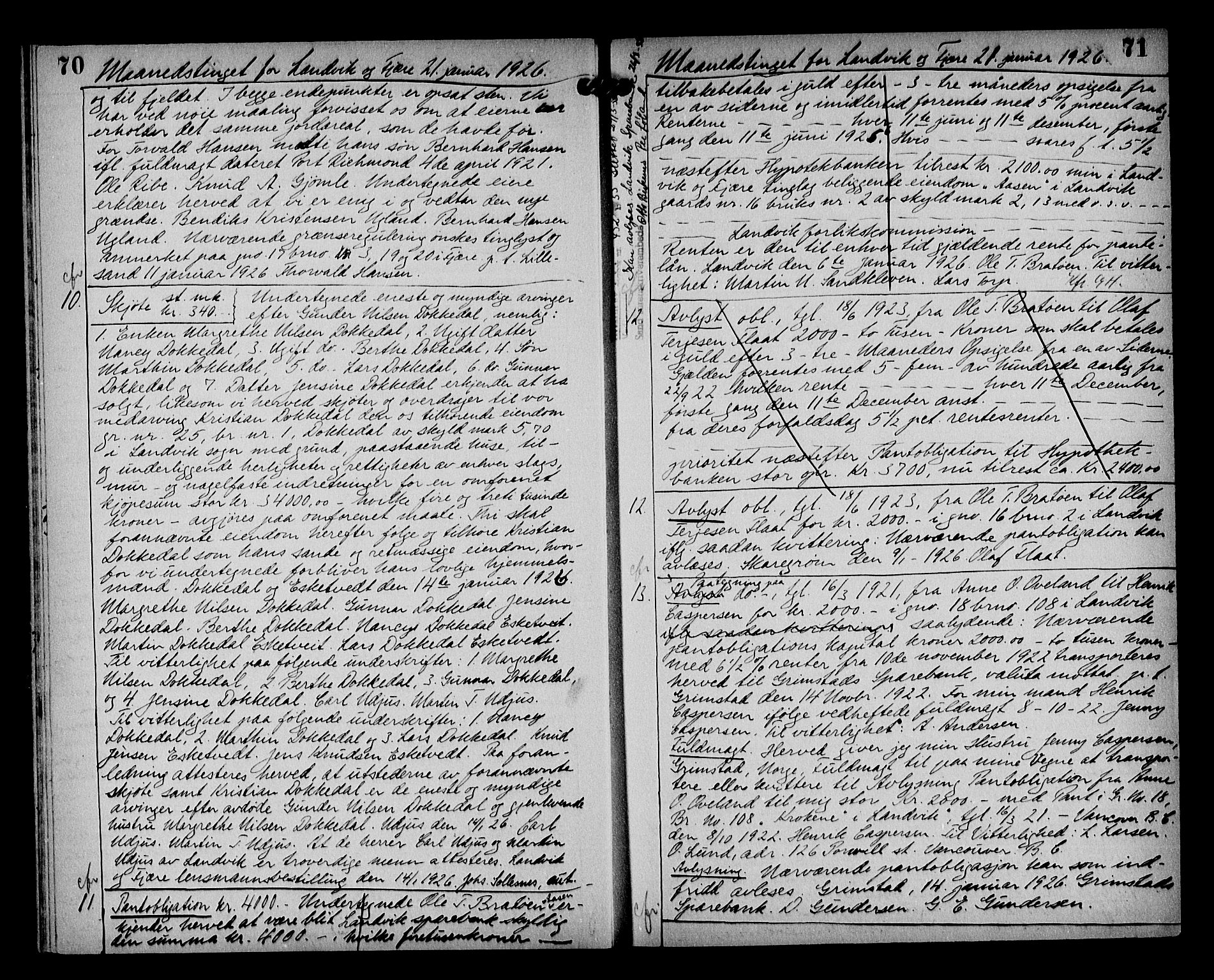 Vestre Nedenes/Sand sorenskriveri, AV/SAK-1221-0010/G/Gb/Gba/L0035: Mortgage book no. 61, 1925-1929, p. 70-71