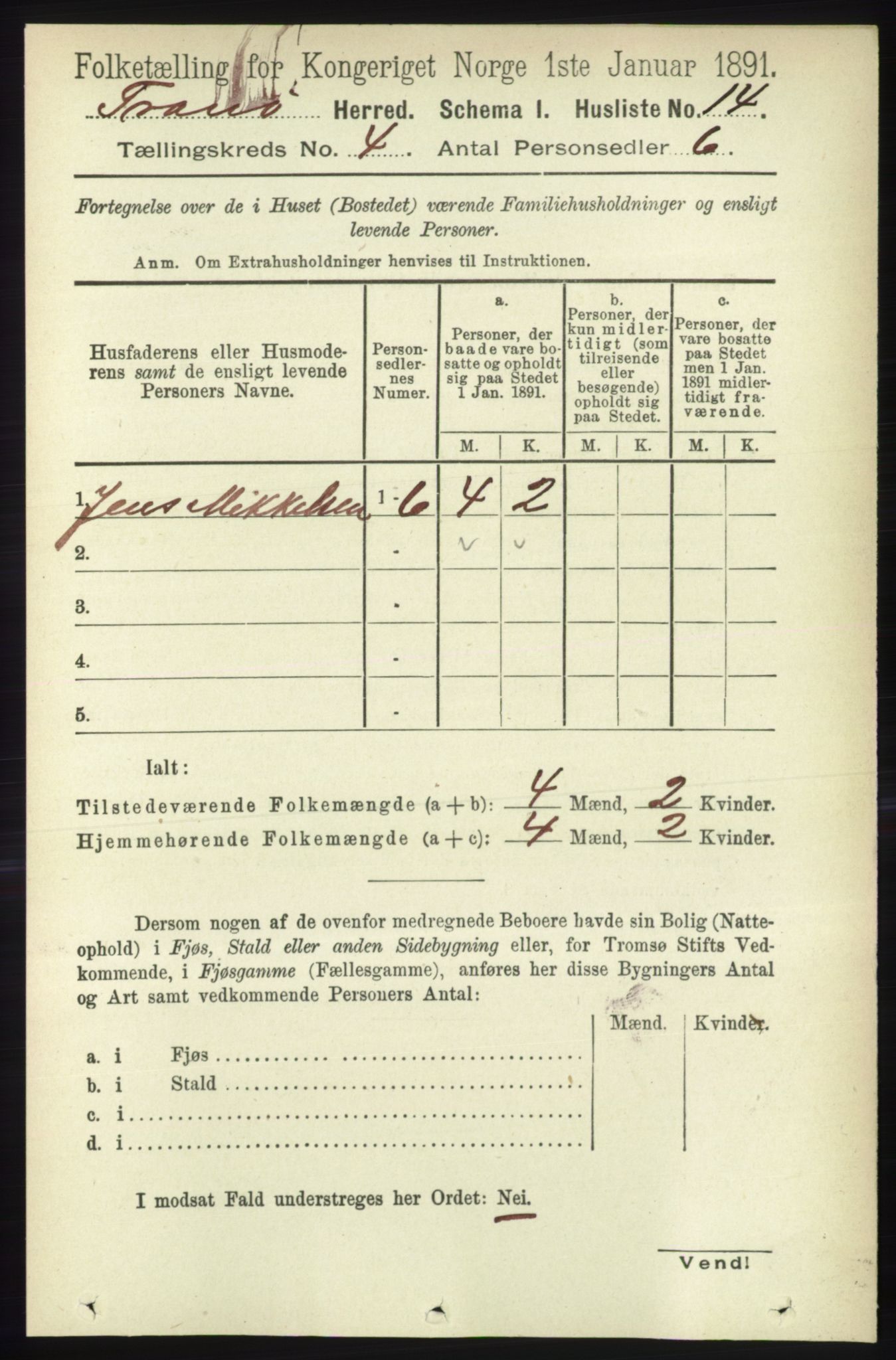 RA, 1891 census for 1927 Tranøy, 1891, p. 1397