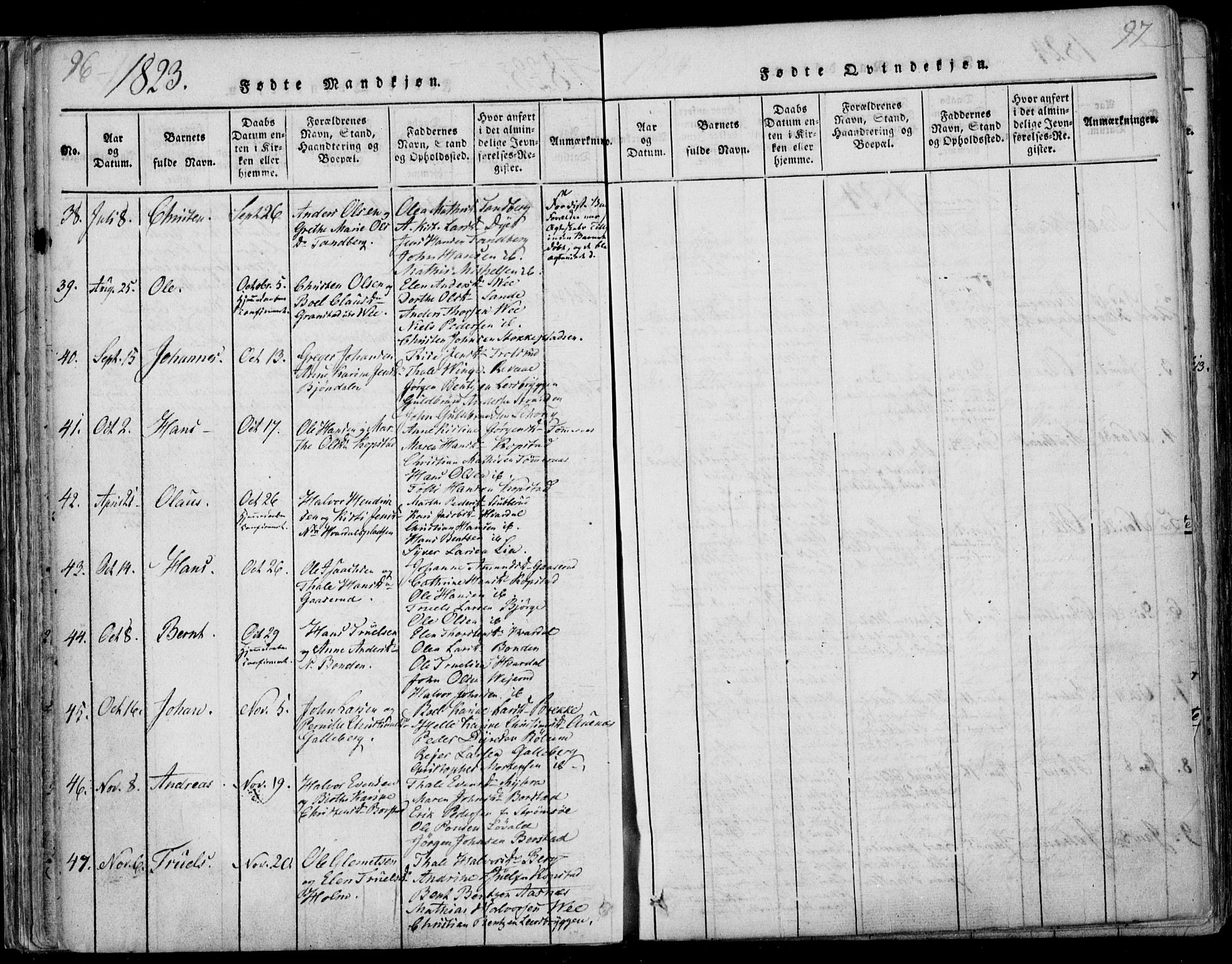 Sande Kirkebøker, SAKO/A-53/F/Fa/L0003: Parish register (official) no. 3, 1814-1847, p. 96-97