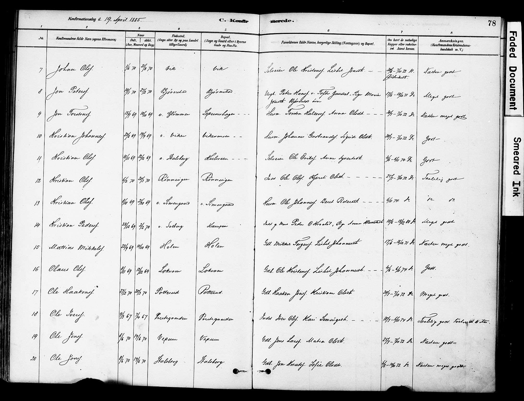 Øyer prestekontor, AV/SAH-PREST-084/H/Ha/Haa/L0009: Parish register (official) no. 9, 1878-1893, p. 78