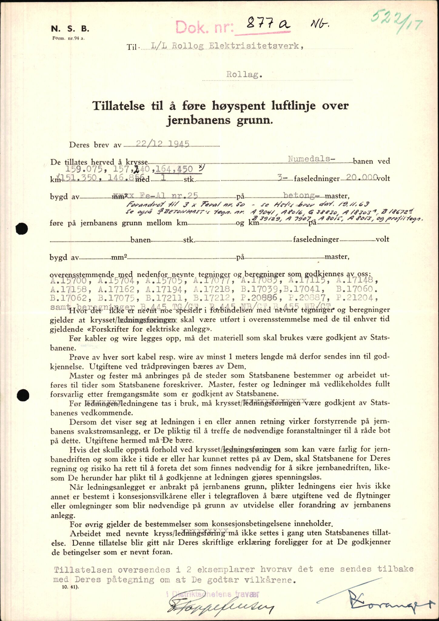 Norges Statsbaner Drammen distrikt (NSB), AV/SAKO-A-30/F/Fe/Fee/L0003: Kabelkryss Drammenbanen, Bratsbergbanen, Numedalsbanen og Sørlandsbanen, 1903-1989, p. 1232