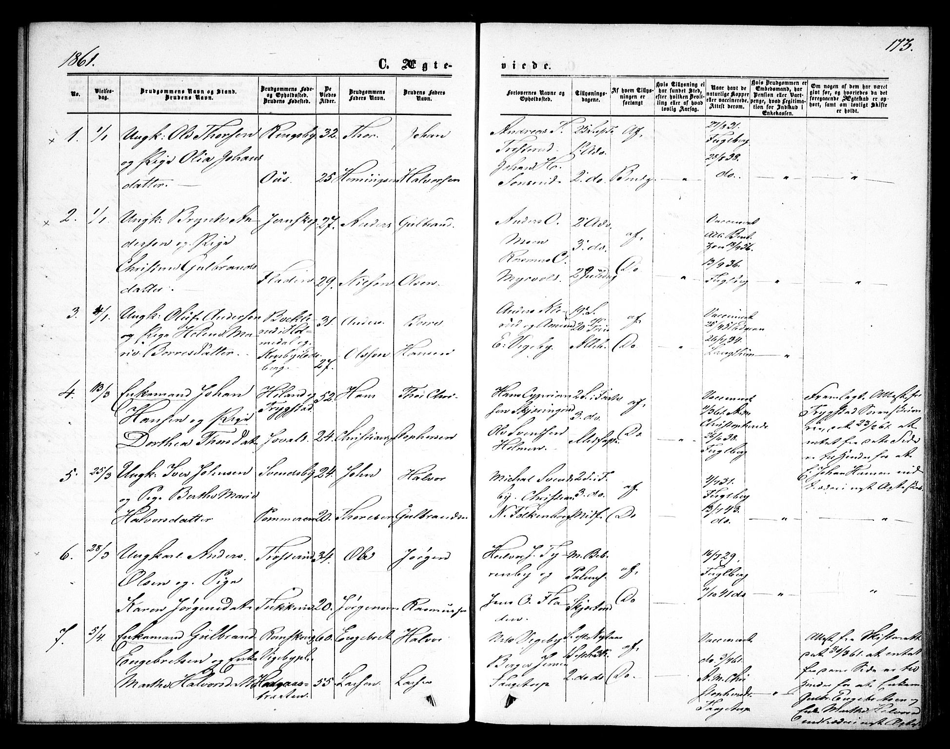 Rødenes prestekontor Kirkebøker, AV/SAO-A-2005/F/Fa/L0007: Parish register (official) no. I 7, 1860-1869, p. 173