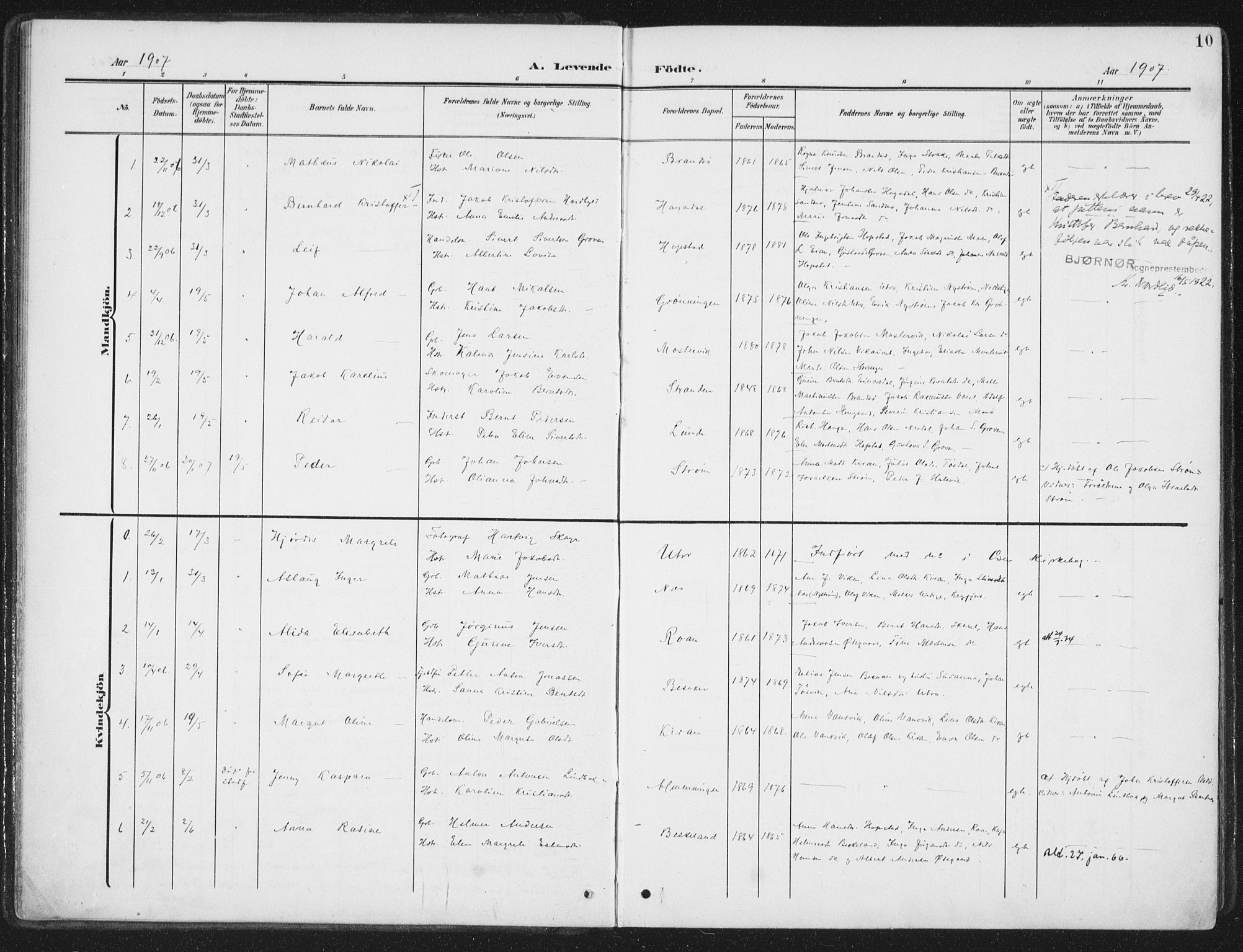 Ministerialprotokoller, klokkerbøker og fødselsregistre - Sør-Trøndelag, SAT/A-1456/657/L0709: Parish register (official) no. 657A10, 1905-1919, p. 10