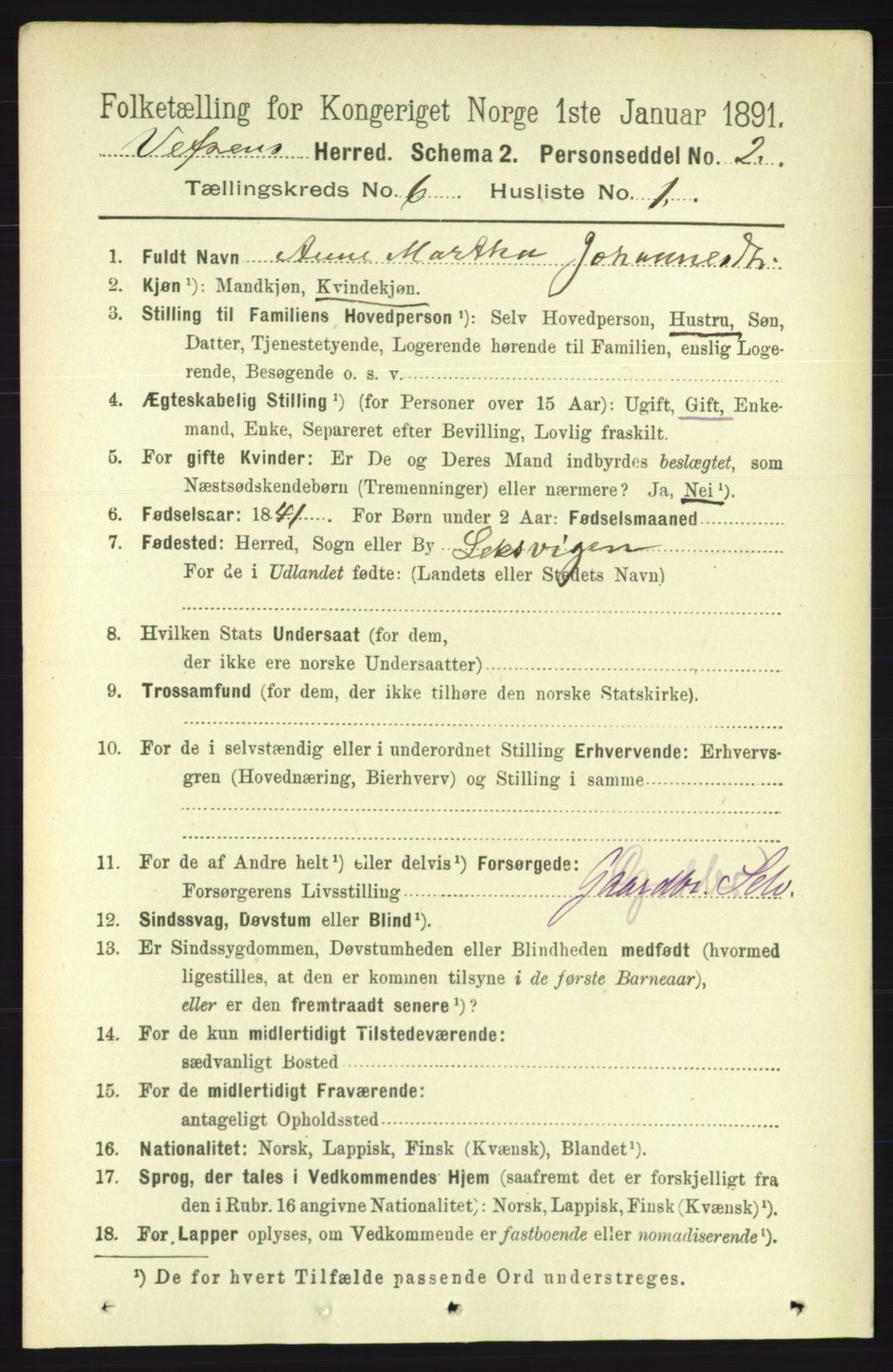 RA, 1891 census for 1824 Vefsn, 1891, p. 2808