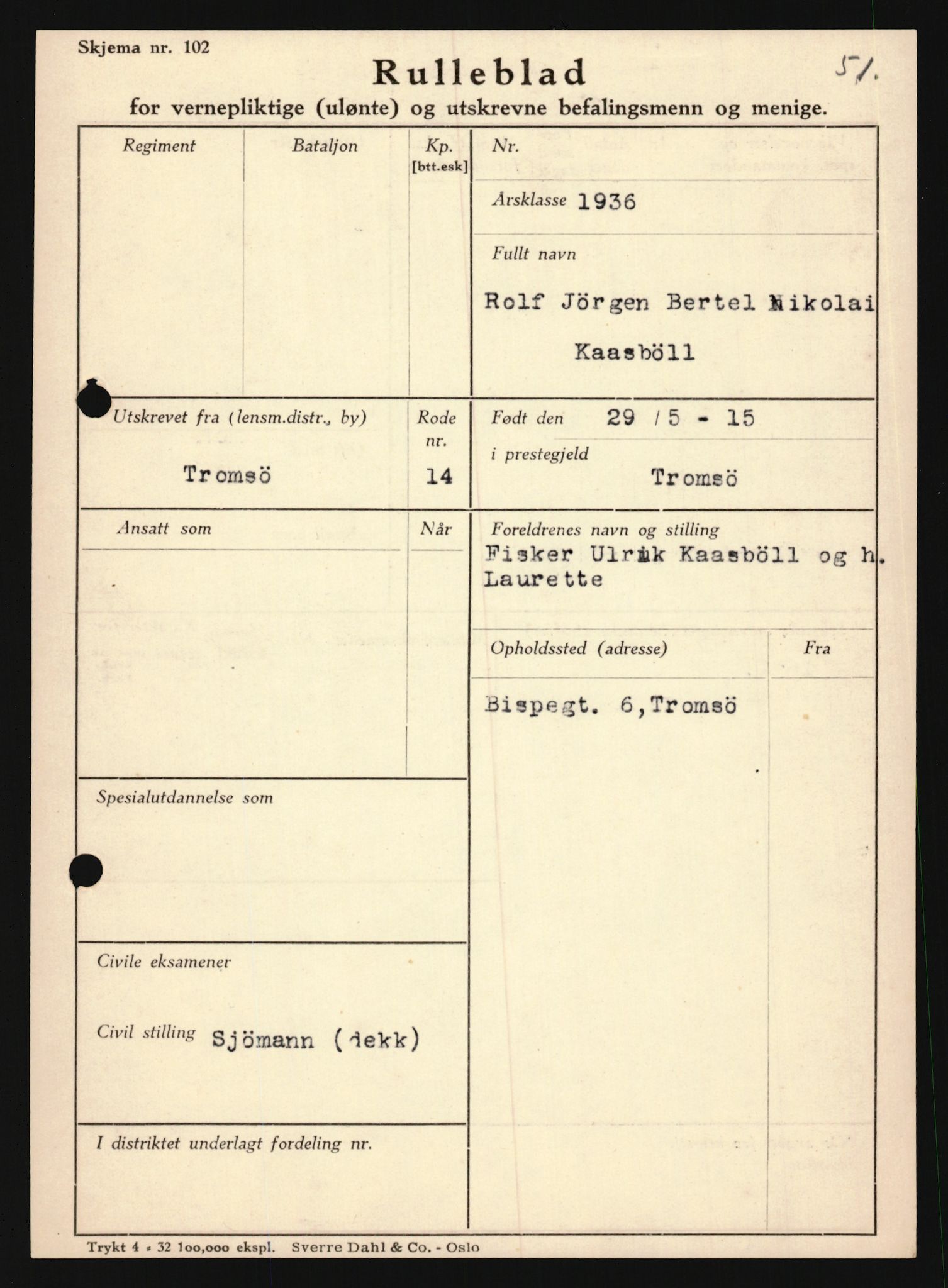 Forsvaret, Troms infanteriregiment nr. 16, AV/RA-RAFA-3146/P/Pa/L0020: Rulleblad for regimentets menige mannskaper, årsklasse 1936, 1936, p. 743