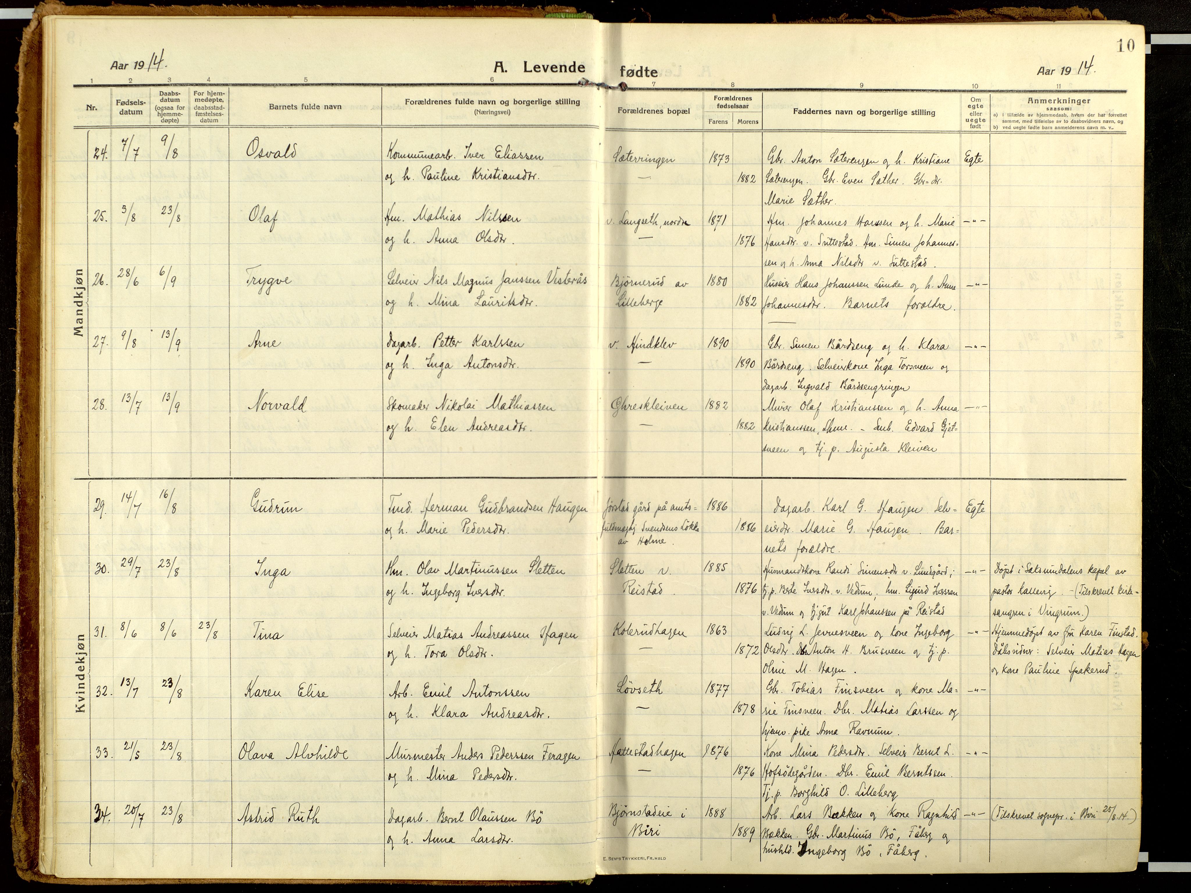 Fåberg prestekontor, AV/SAH-PREST-086/H/Ha/Haa/L0013: Parish register (official) no. 13, 1913-1928, p. 10