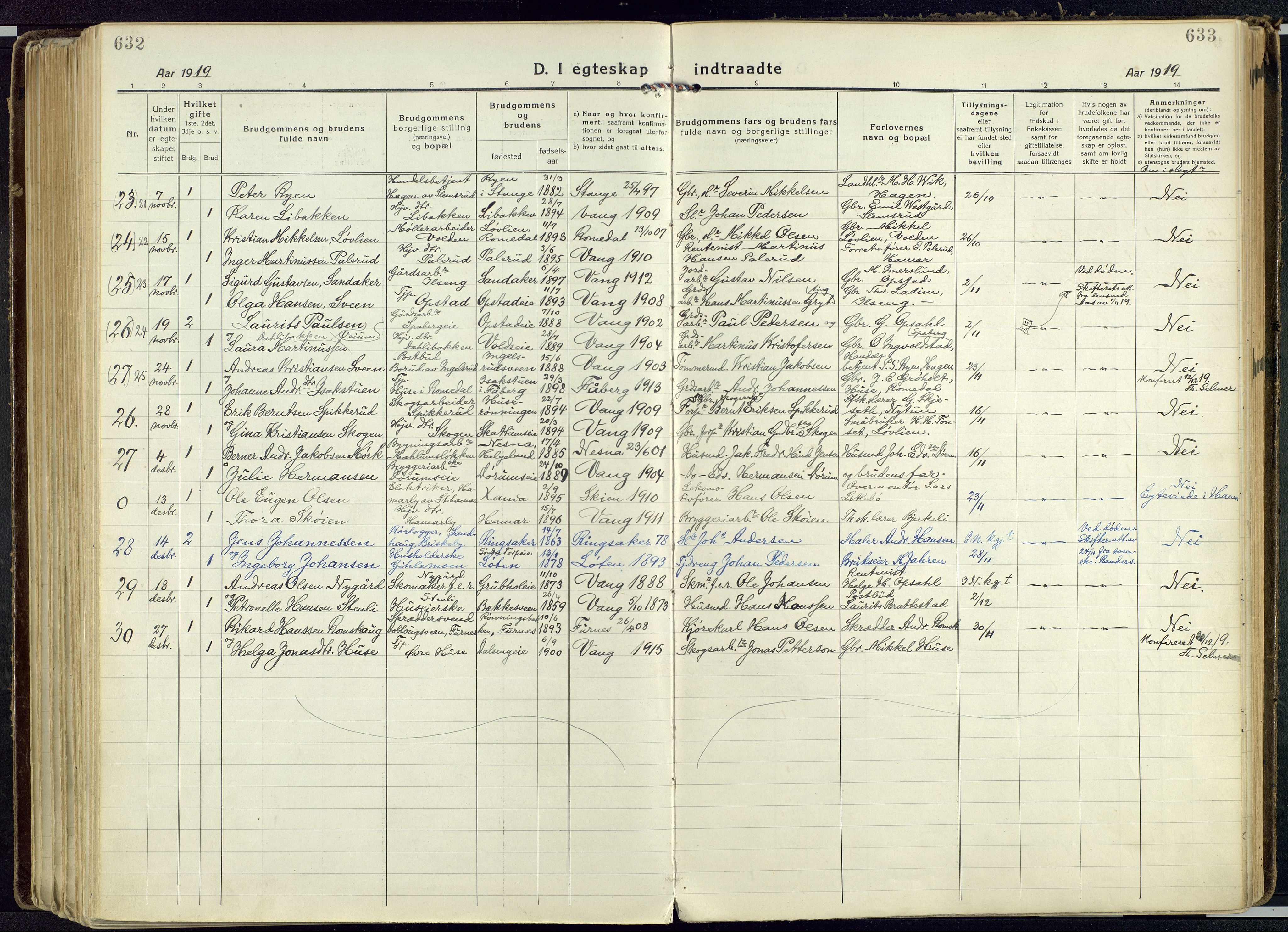 Vang prestekontor, Hedmark, SAH/PREST-008/H/Ha/Haa/L0022: Parish register (official) no. 22, 1918-1944, p. 632-633