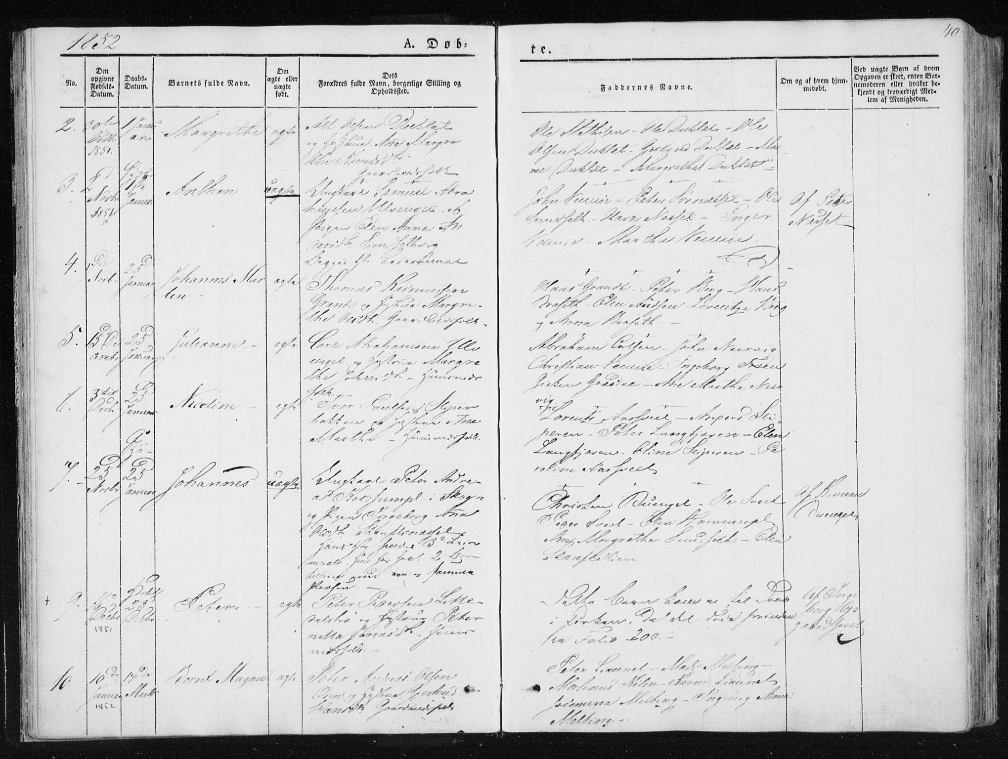 Ministerialprotokoller, klokkerbøker og fødselsregistre - Nord-Trøndelag, SAT/A-1458/733/L0323: Parish register (official) no. 733A02, 1843-1870, p. 40