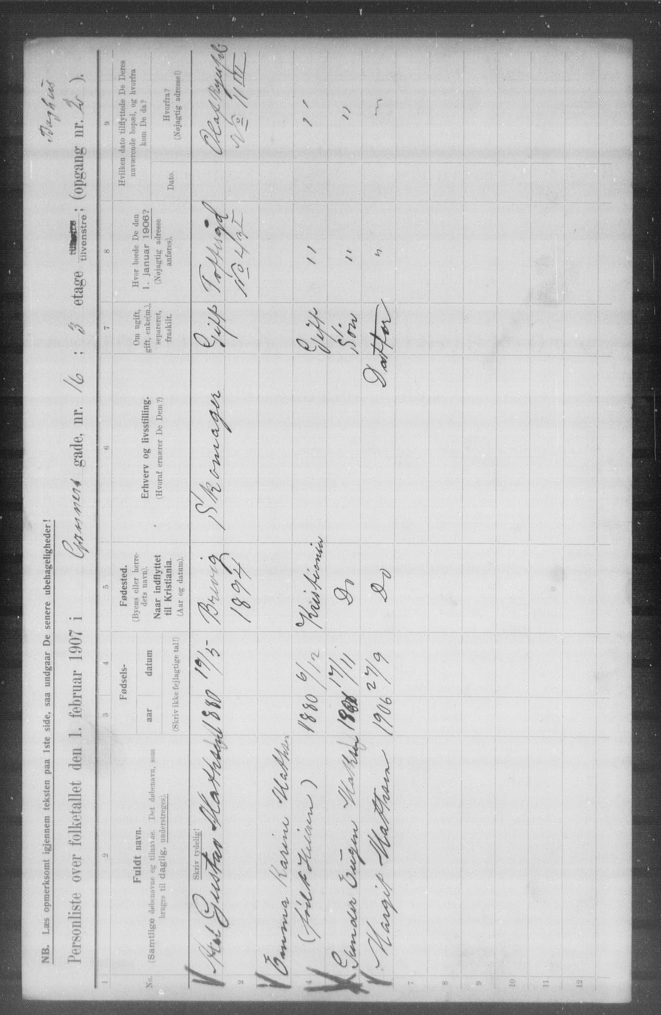 OBA, Municipal Census 1907 for Kristiania, 1907, p. 15827