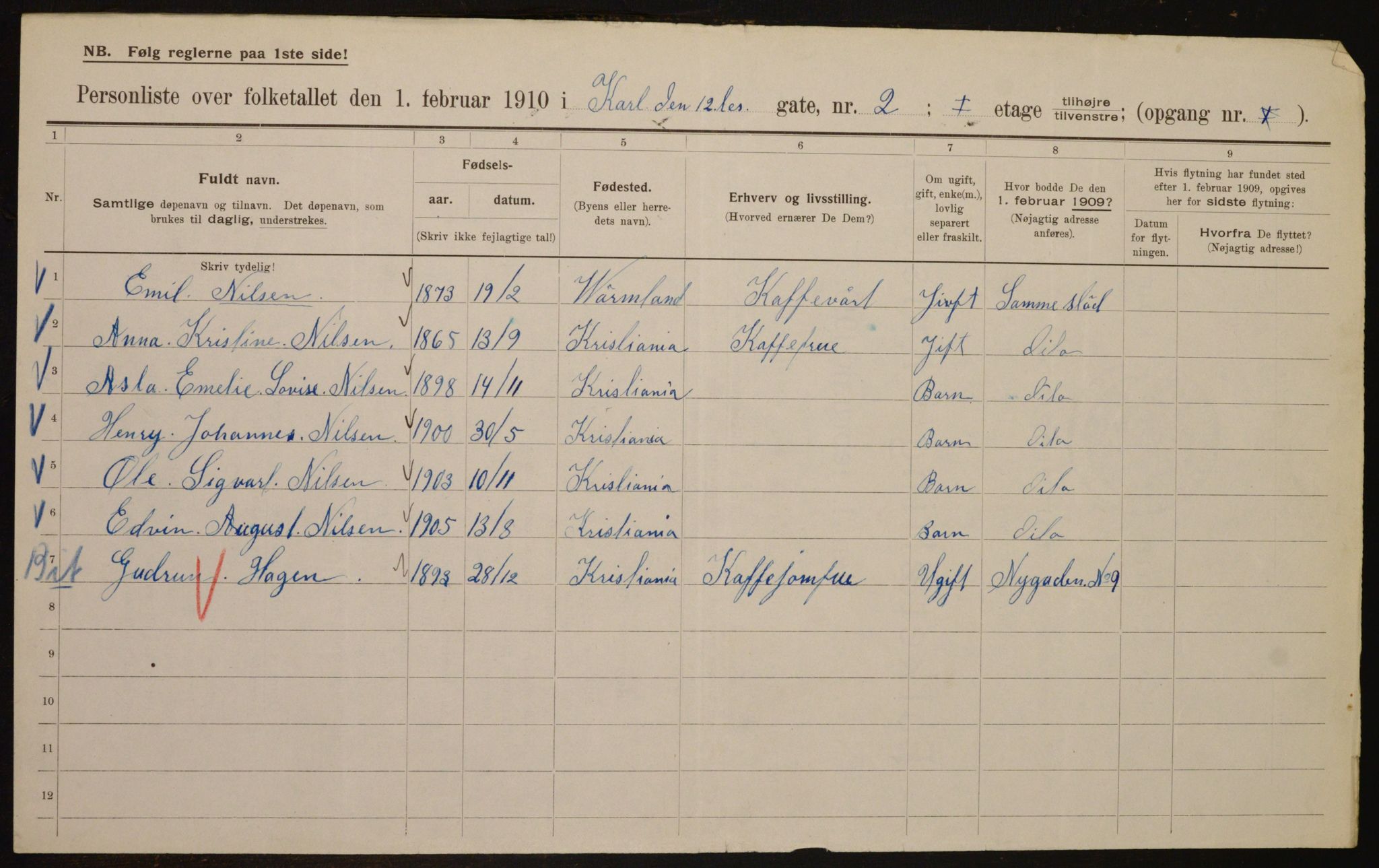 OBA, Municipal Census 1910 for Kristiania, 1910, p. 46865