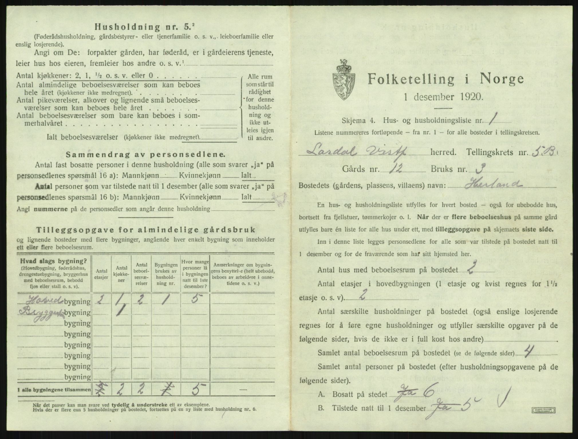 SAKO, 1920 census for Lardal, 1920, p. 821