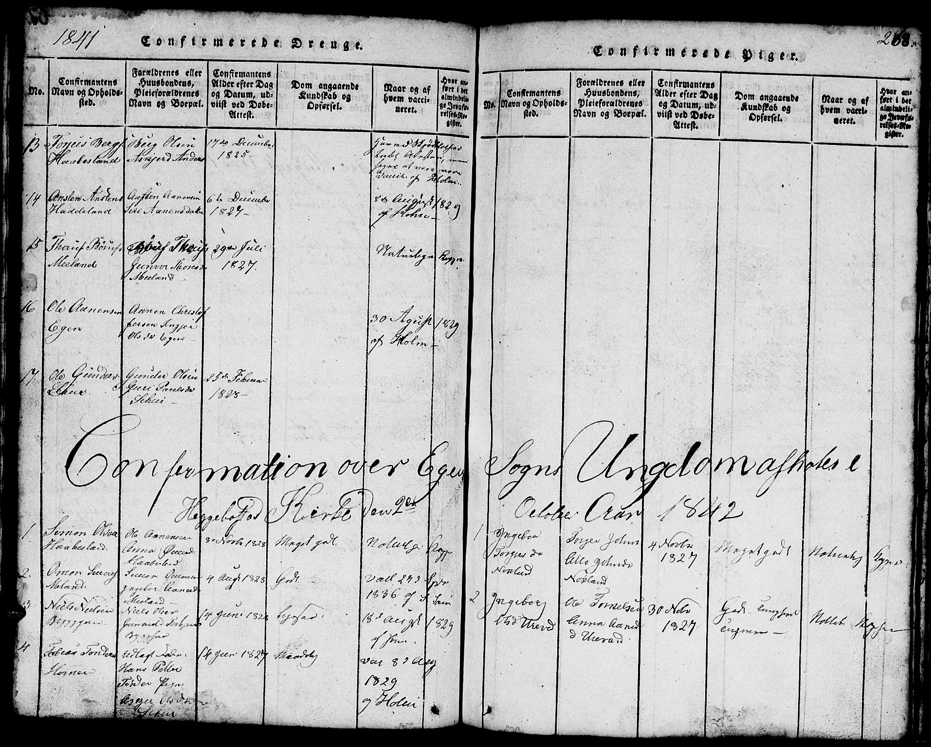 Hægebostad sokneprestkontor, SAK/1111-0024/F/Fb/Fbb/L0001: Parish register (copy) no. B 1, 1816-1850, p. 268