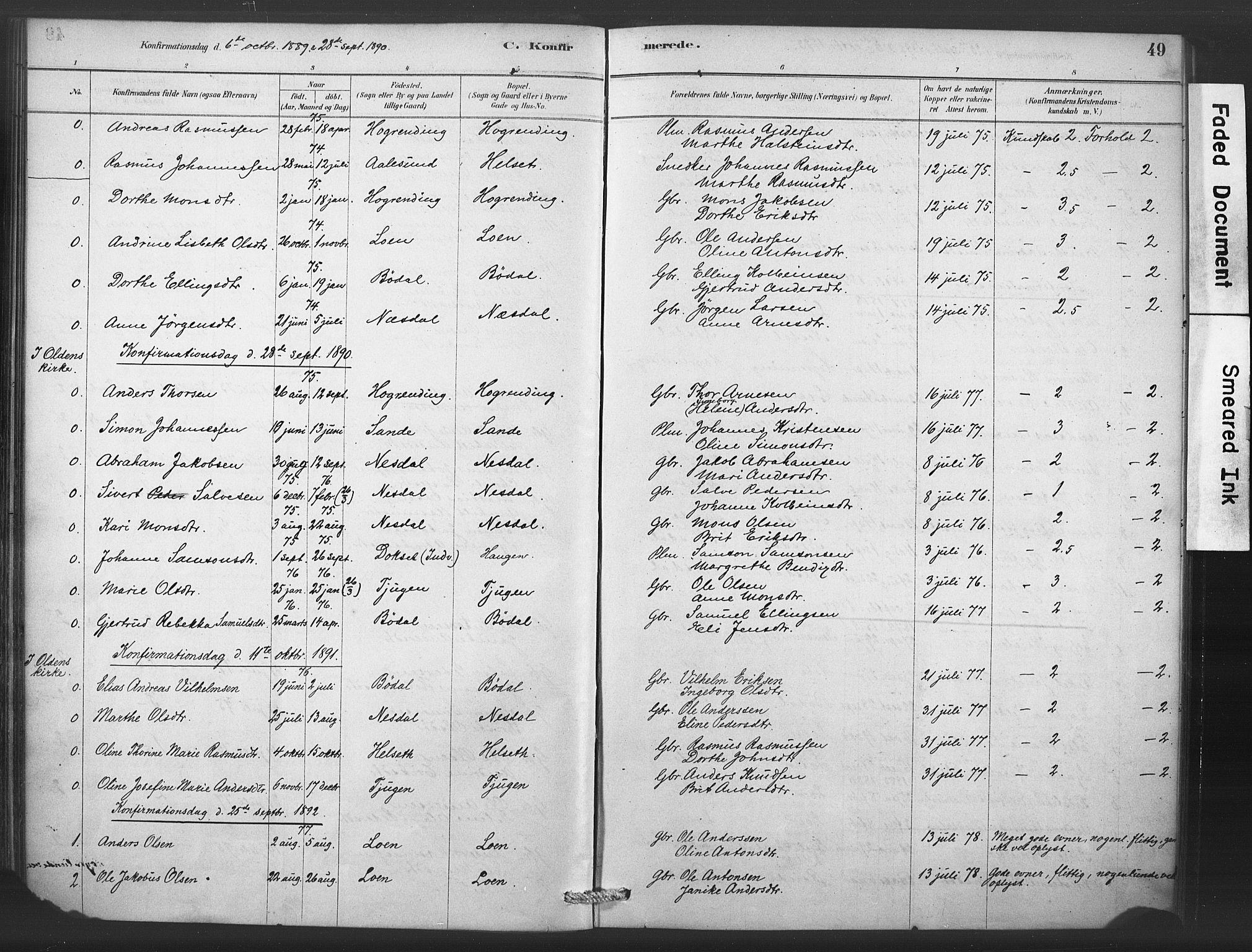 Stryn Sokneprestembete, AV/SAB-A-82501: Parish register (official) no. C 1, 1878-1907, p. 49