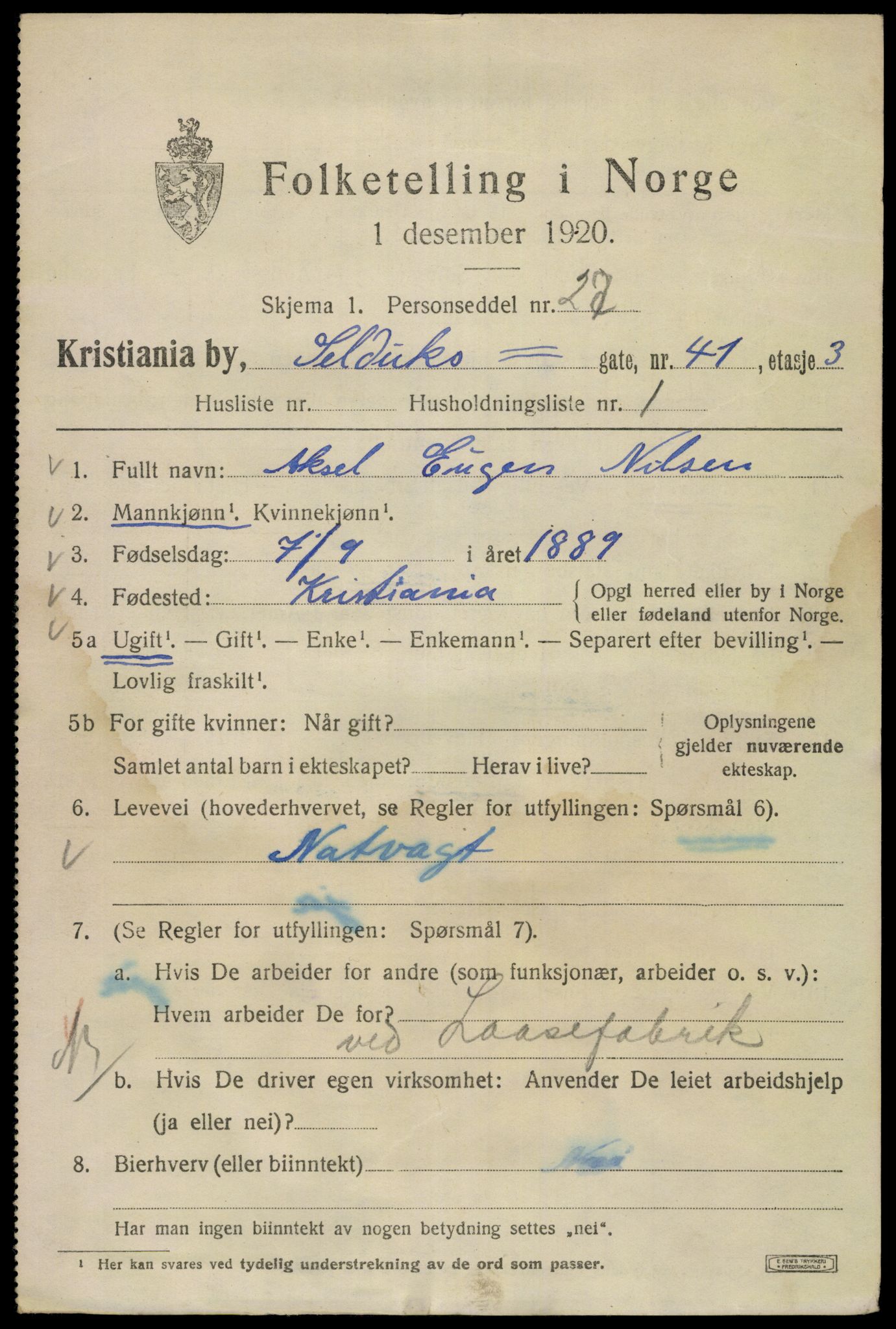 SAO, 1920 census for Kristiania, 1920, p. 508889