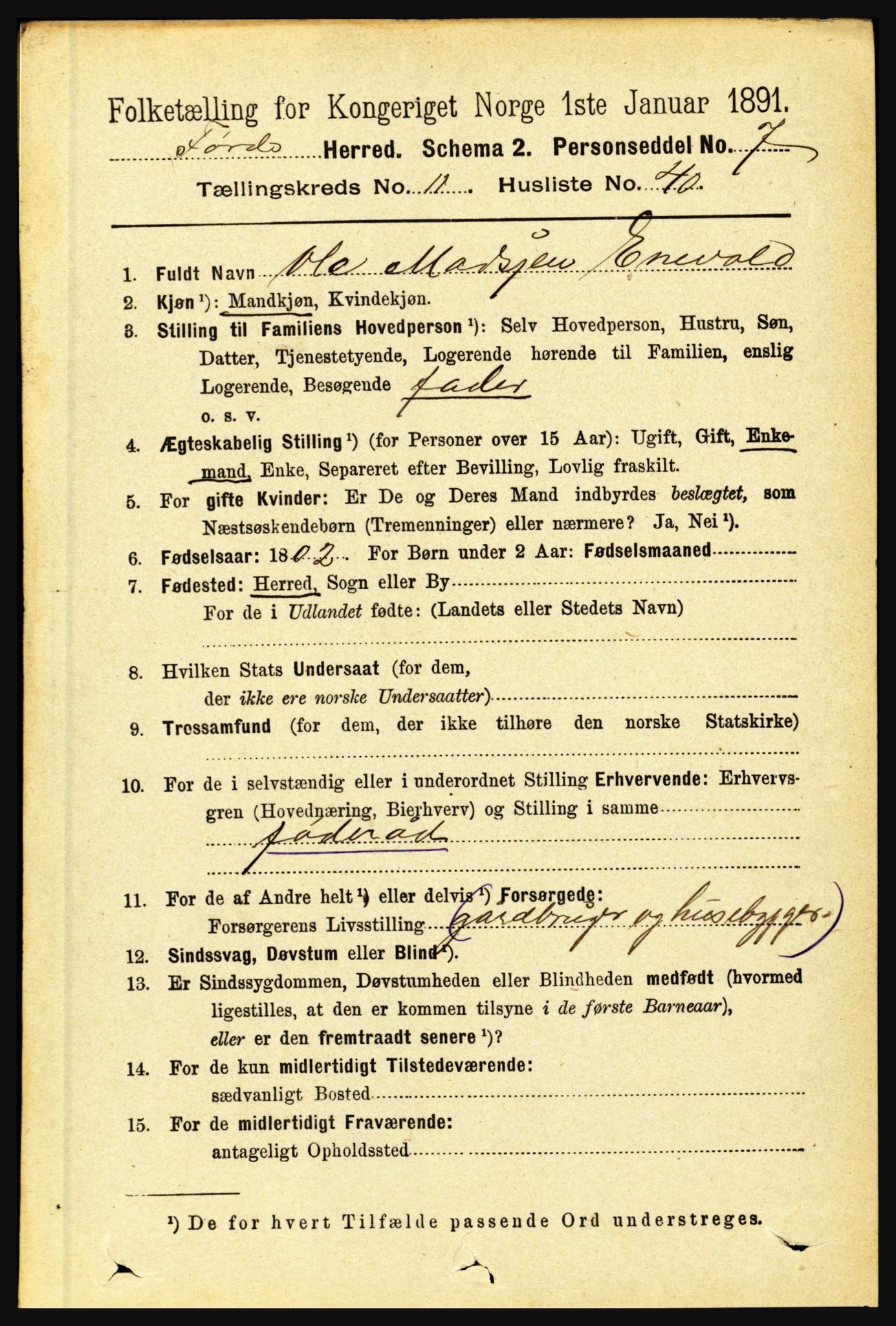 RA, 1891 census for 1432 Førde, 1891, p. 4240