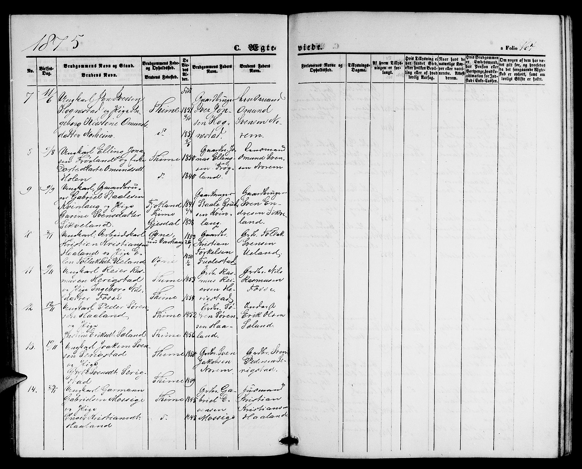 Lye sokneprestkontor, AV/SAST-A-101794/001/30BB/L0004: Parish register (copy) no. B 4, 1868-1878, p. 164