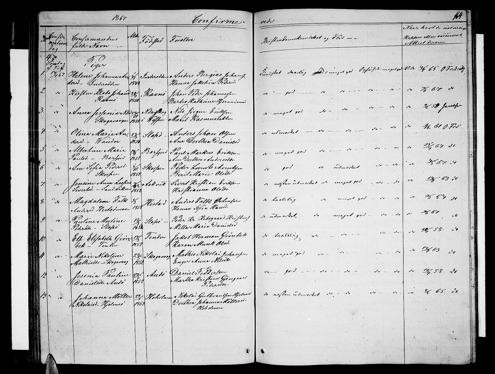 Ministerialprotokoller, klokkerbøker og fødselsregistre - Nordland, AV/SAT-A-1459/834/L0512: Parish register (copy) no. 834C03, 1862-1877, p. 164