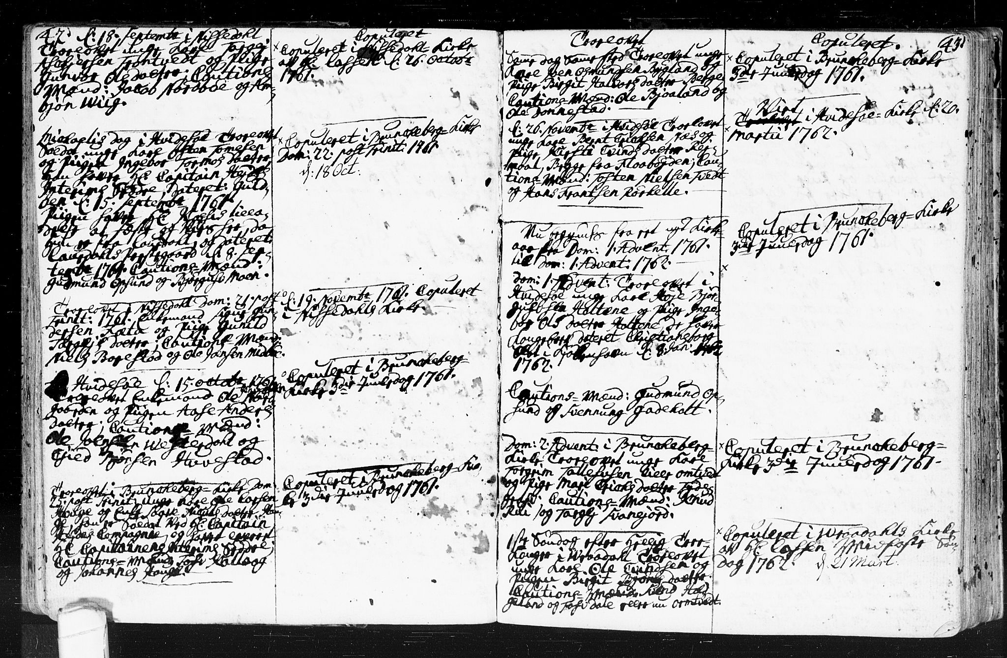 Kviteseid kirkebøker, SAKO/A-276/F/Fa/L0001: Parish register (official) no. I 1, 1754-1773, p. 42-43