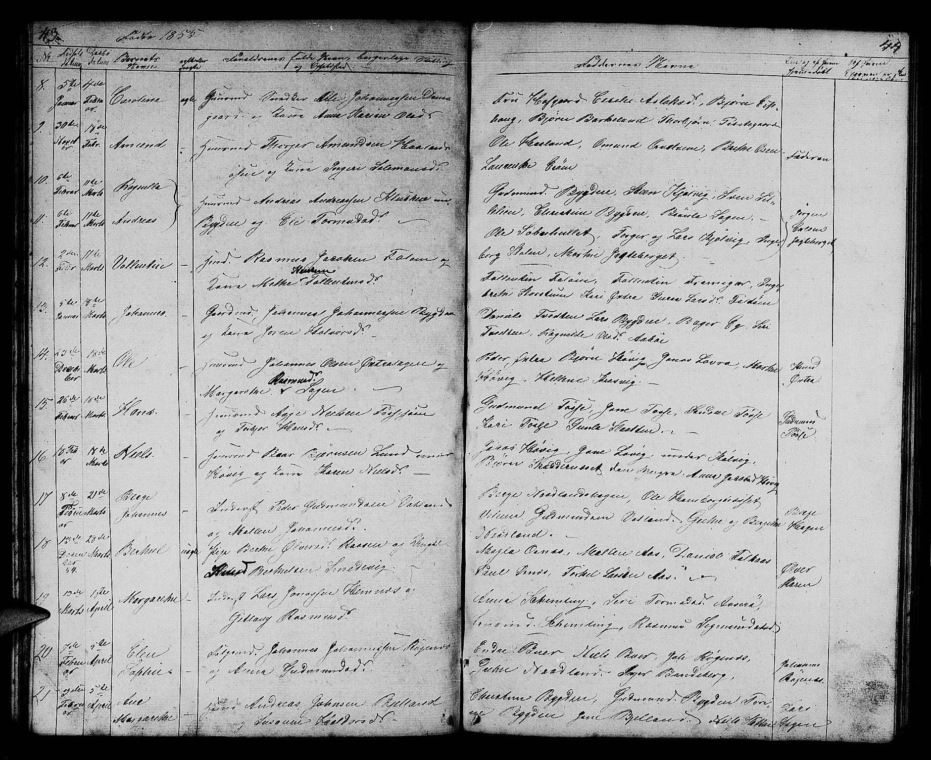 Jelsa sokneprestkontor, SAST/A-101842/01/V: Parish register (copy) no. B 2, 1852-1863, p. 43-44