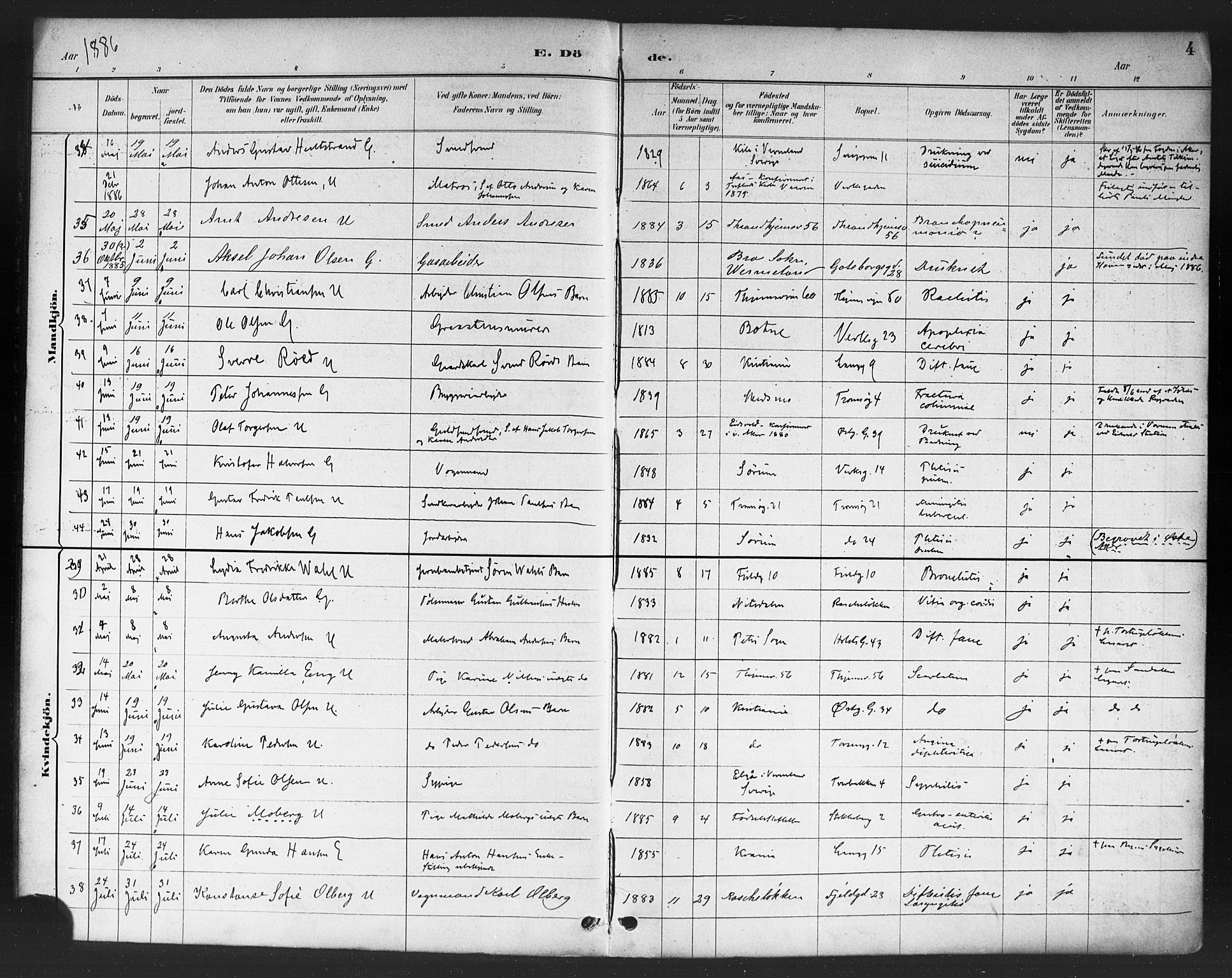 Petrus prestekontor Kirkebøker, AV/SAO-A-10872/F/Fa/L0003: Parish register (official) no. 3, 1885-1903, p. 4