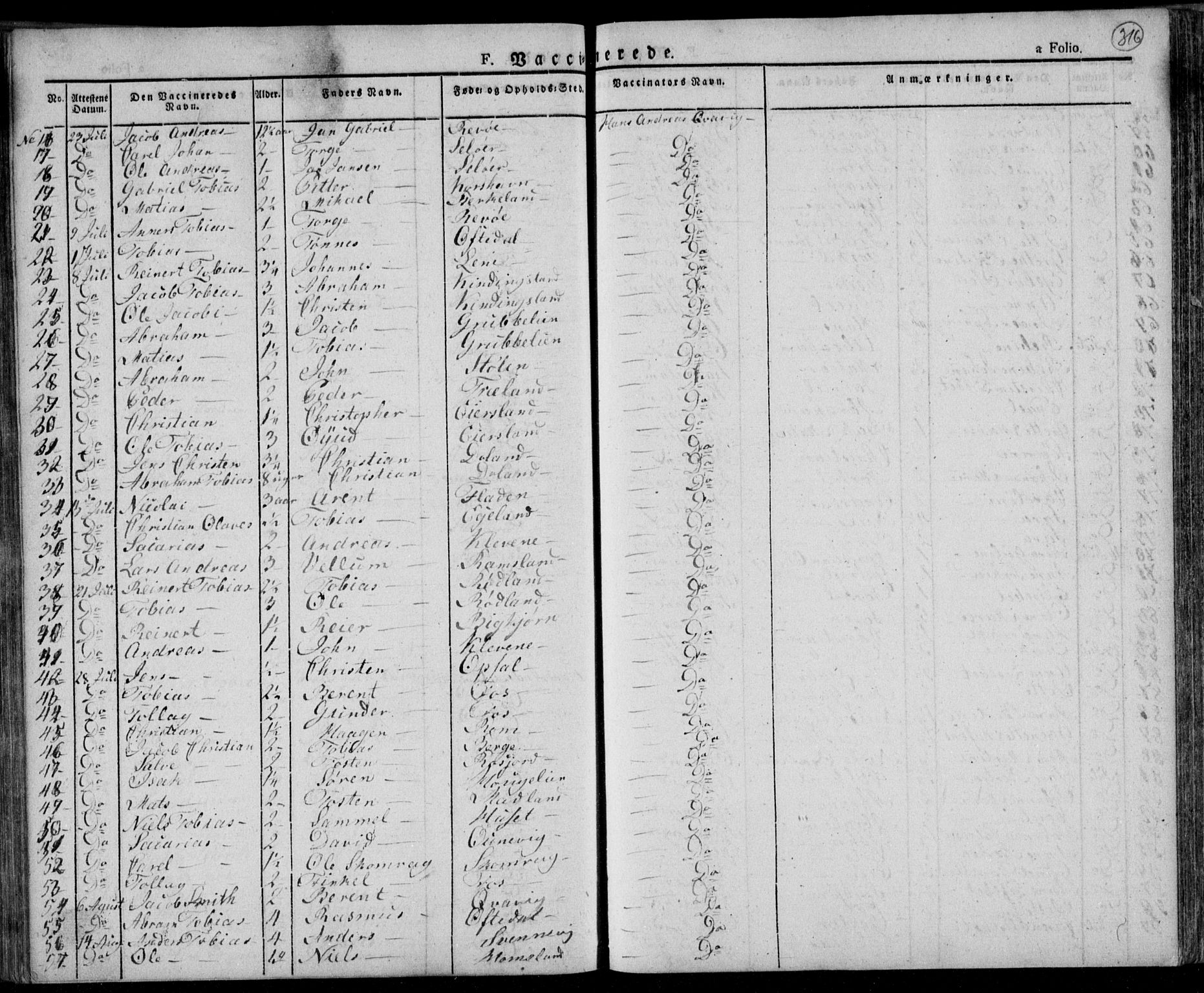 Lyngdal sokneprestkontor, AV/SAK-1111-0029/F/Fa/Fac/L0007: Parish register (official) no. A 7, 1825-1838, p. 316