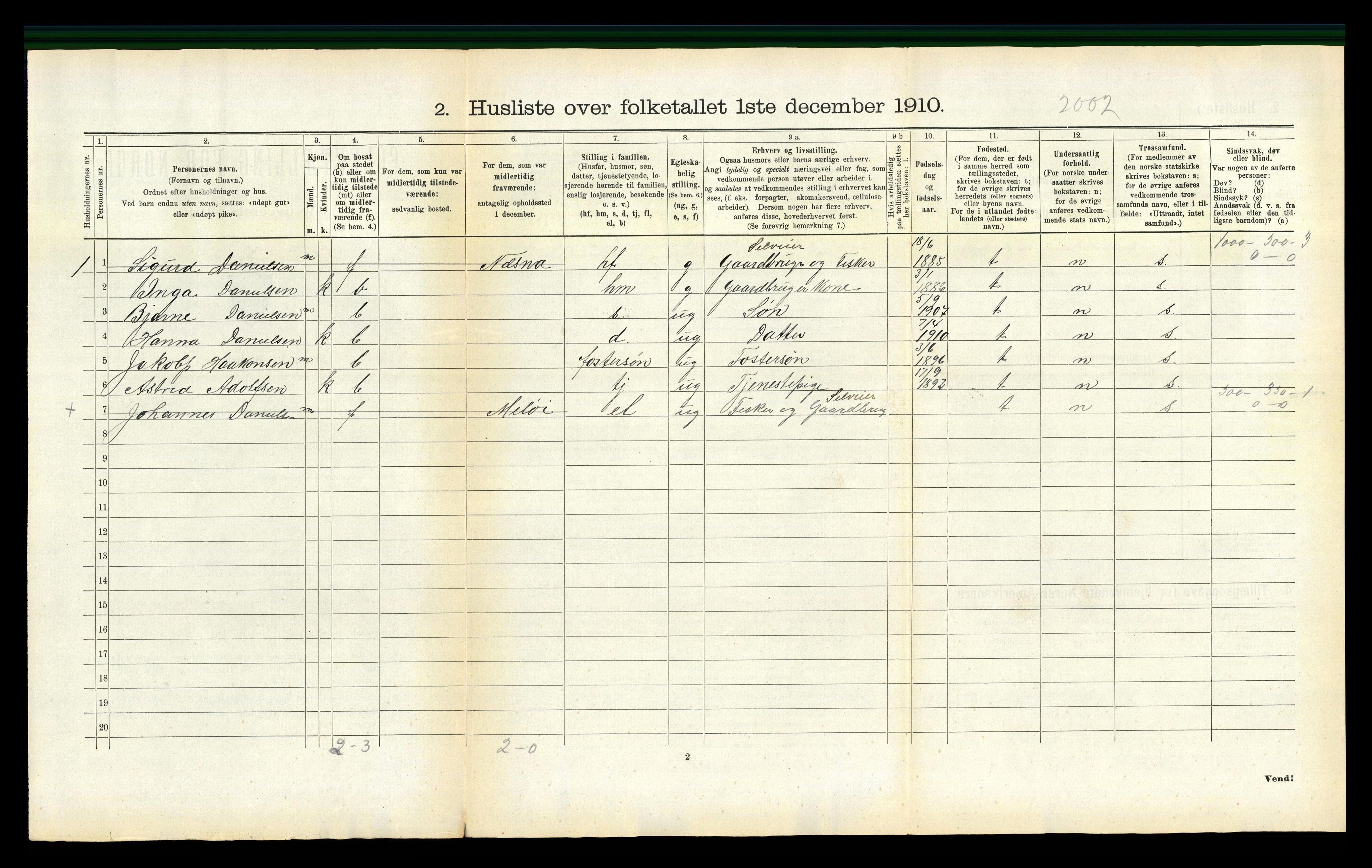 RA, 1910 census for Gildeskål, 1910, p. 426