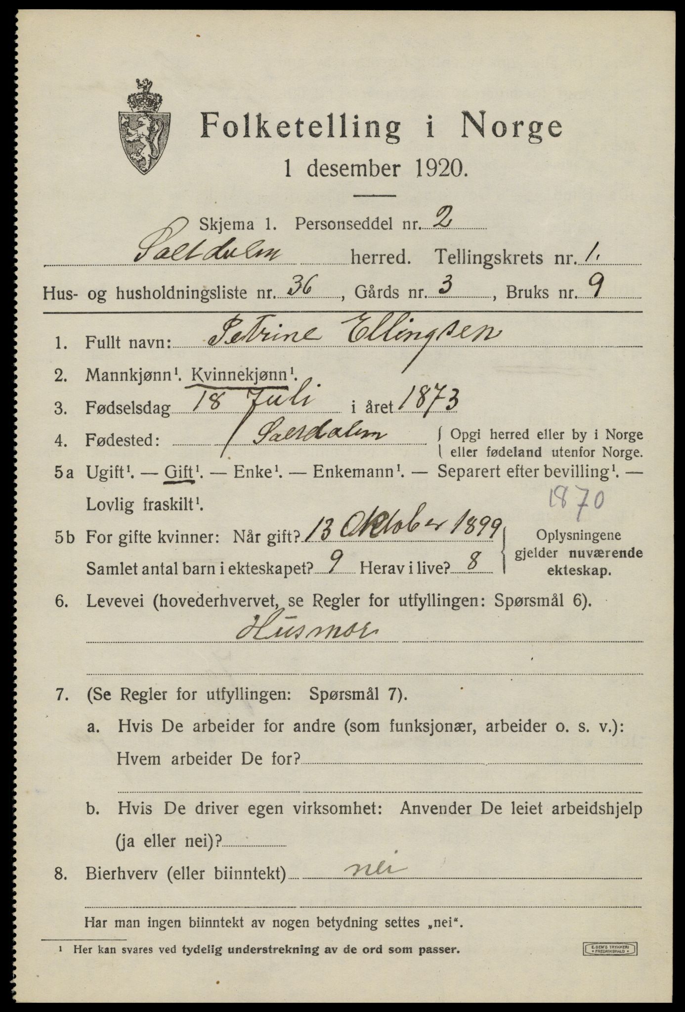 SAT, 1920 census for Saltdal, 1920, p. 1715