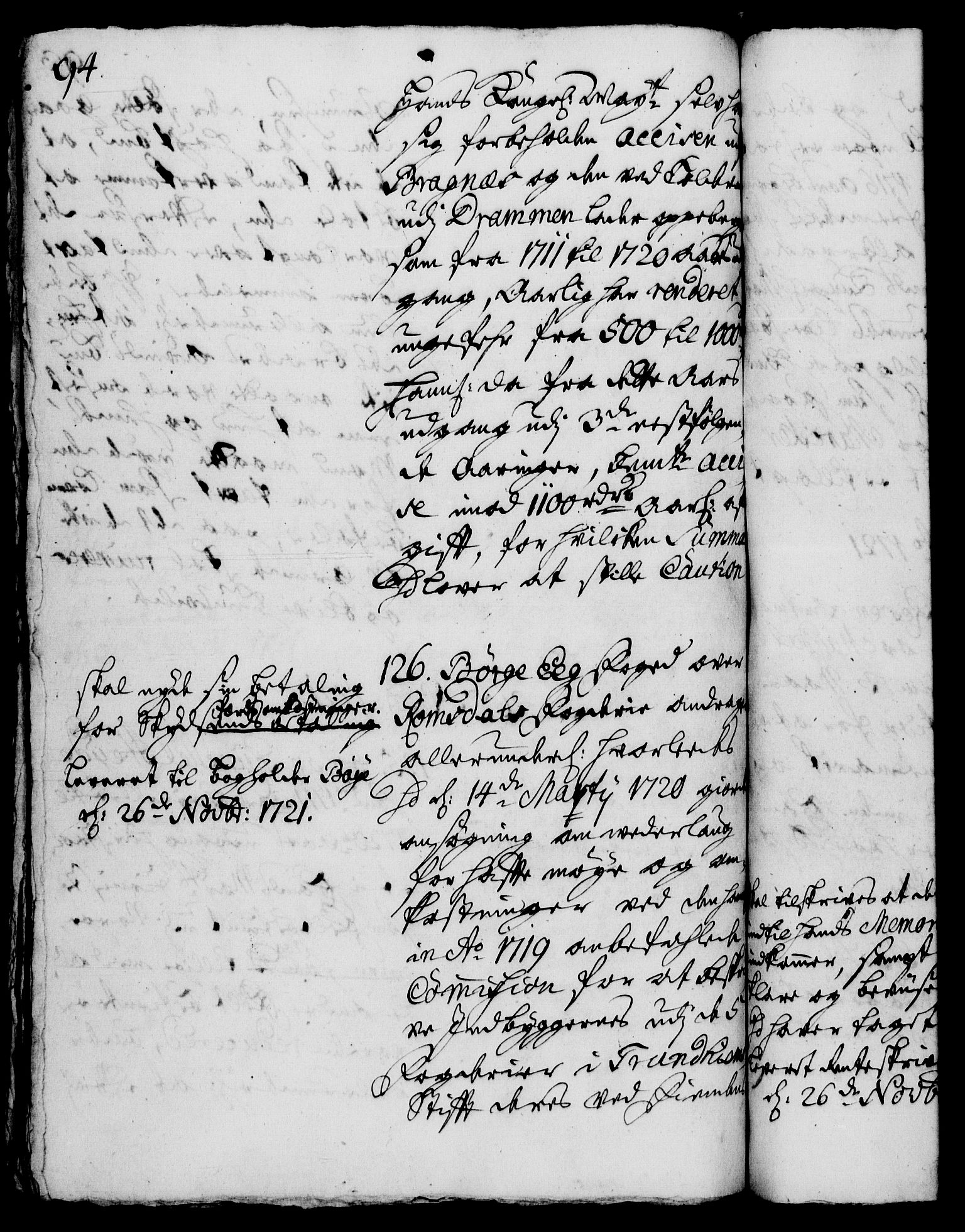 Rentekammeret, Kammerkanselliet, AV/RA-EA-3111/G/Gh/Gha/L0005: Norsk ekstraktmemorialprotokoll (merket RK 53.50), 1721-1723, p. 94