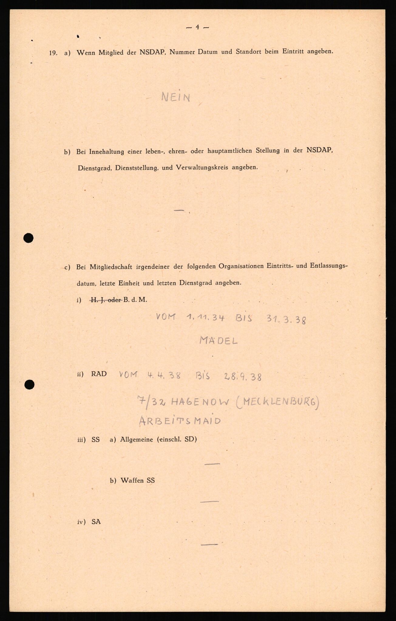 Forsvaret, Forsvarets overkommando II, RA/RAFA-3915/D/Db/L0031: CI Questionaires. Tyske okkupasjonsstyrker i Norge. Tyskere., 1945-1946, p. 5