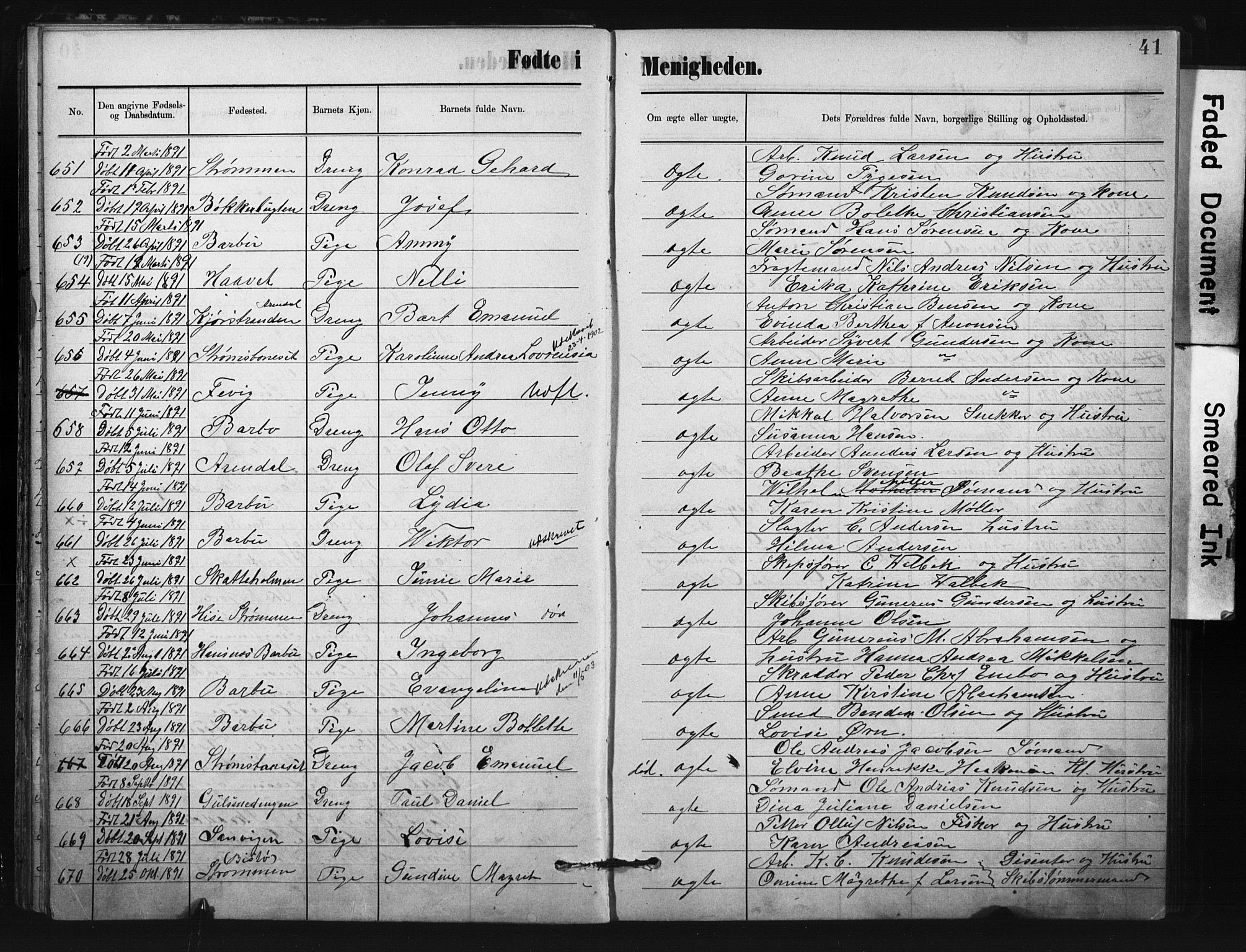 Metodistmenigheten, Arendal, AV/SAK-1292-0011/F/Fa/L0004: Dissenter register no. F-4, 1883-1892, p. 41