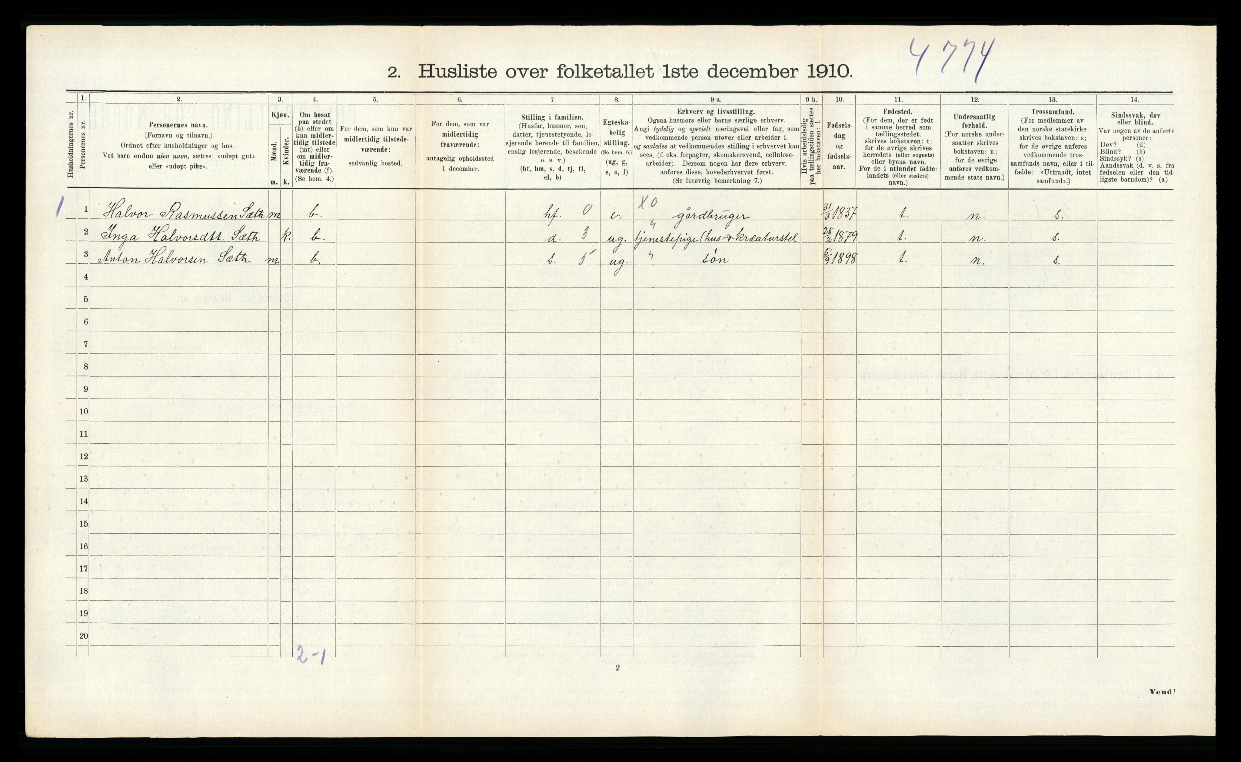 RA, 1910 census for Voll, 1910, p. 147