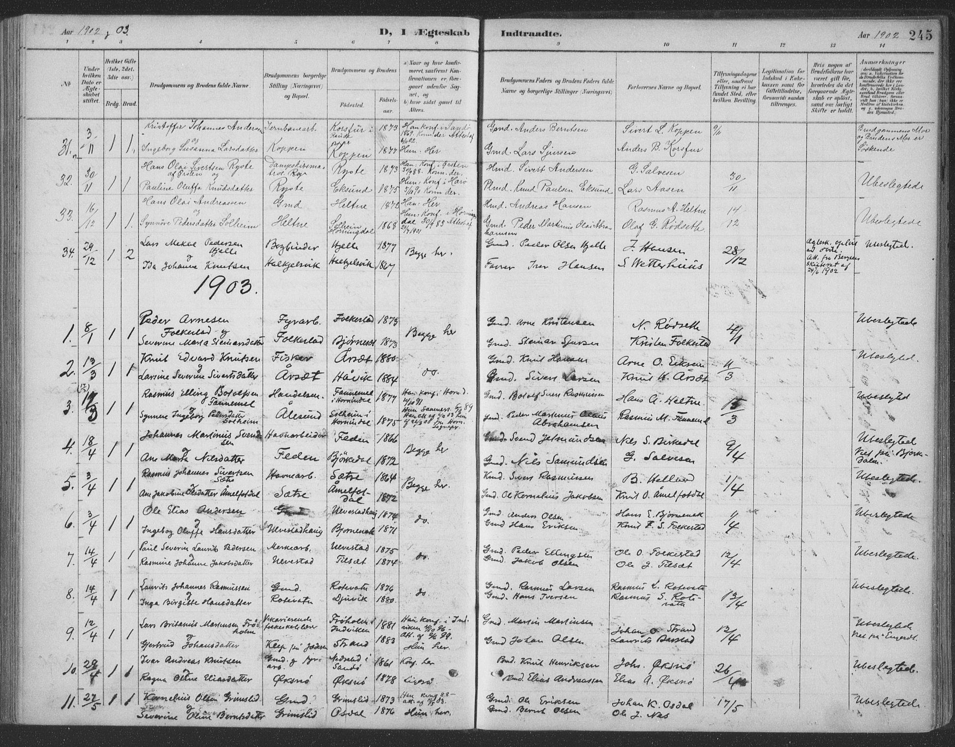 Ministerialprotokoller, klokkerbøker og fødselsregistre - Møre og Romsdal, AV/SAT-A-1454/511/L0142: Parish register (official) no. 511A09, 1891-1905, p. 245