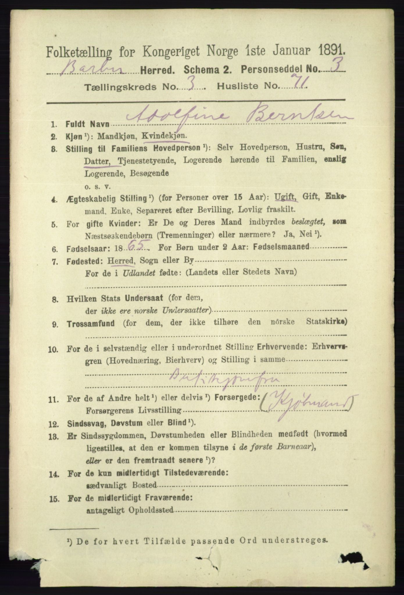 RA, 1891 census for 0990 Barbu, 1891, p. 2317